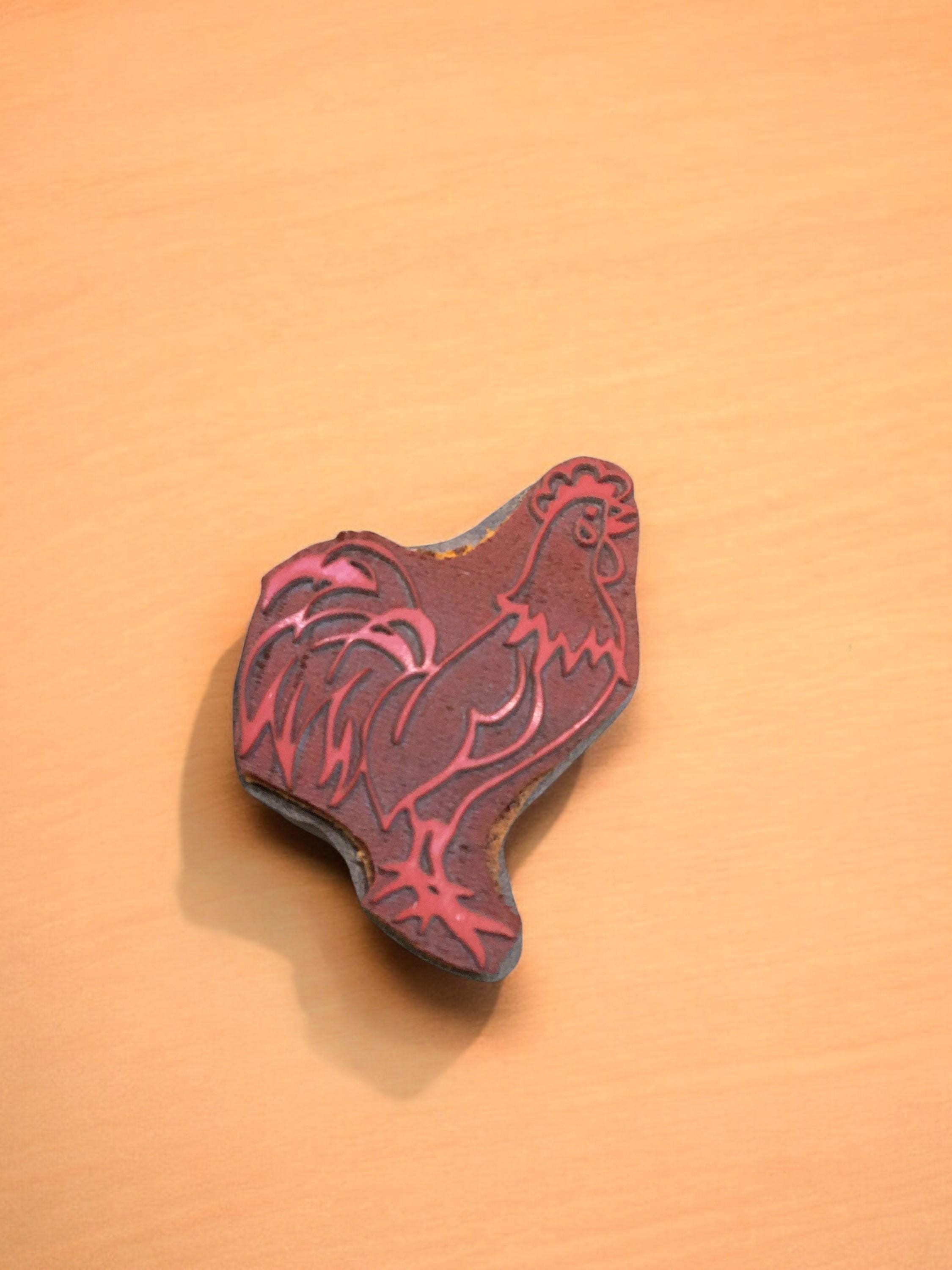 Hand Carved Cockerel Rubber Printing Block – Textile & Pottery Stamp