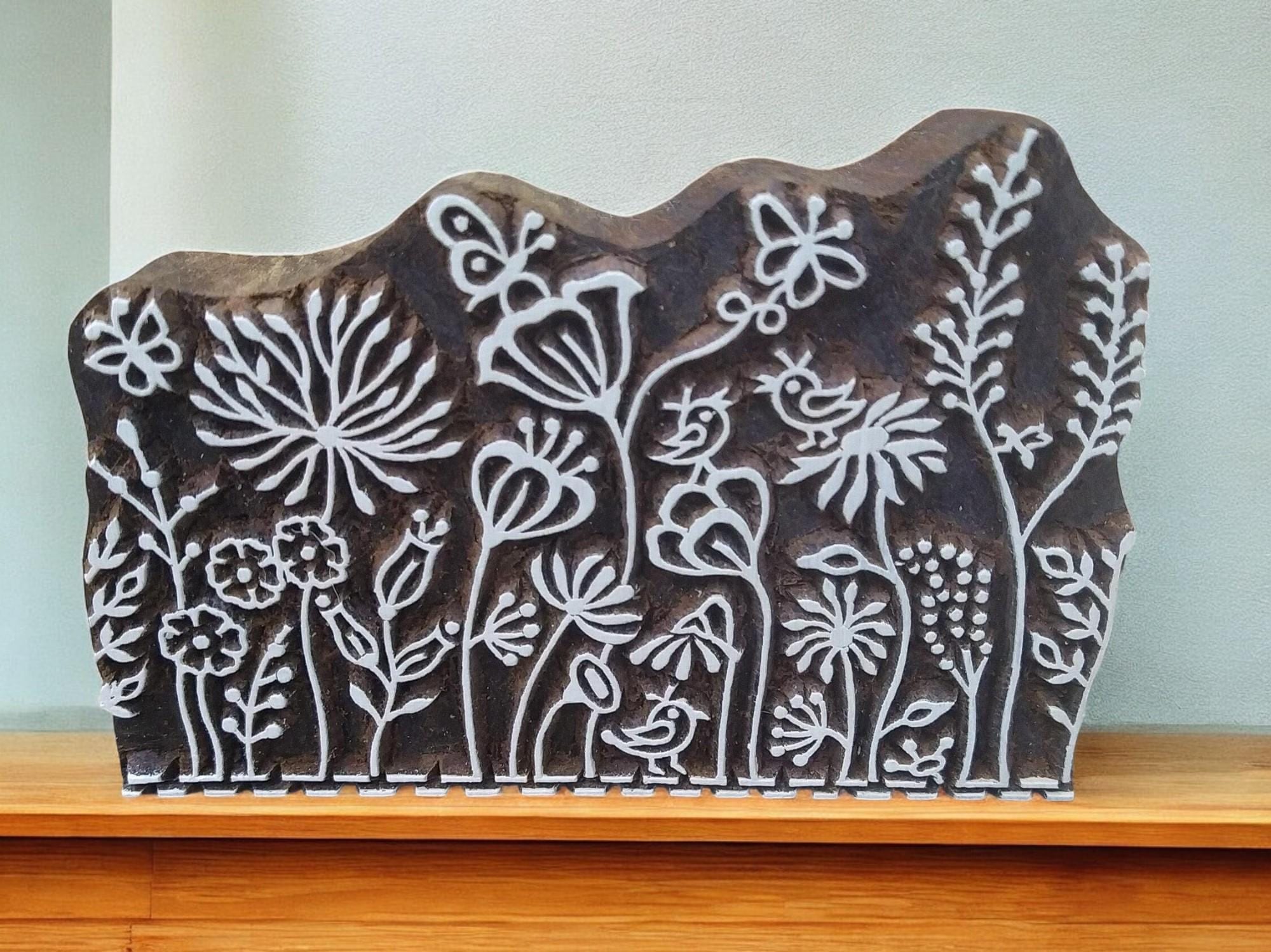 Maedow 05, hand carved Indian wood printing block; textile stamp; pottery stamp,
