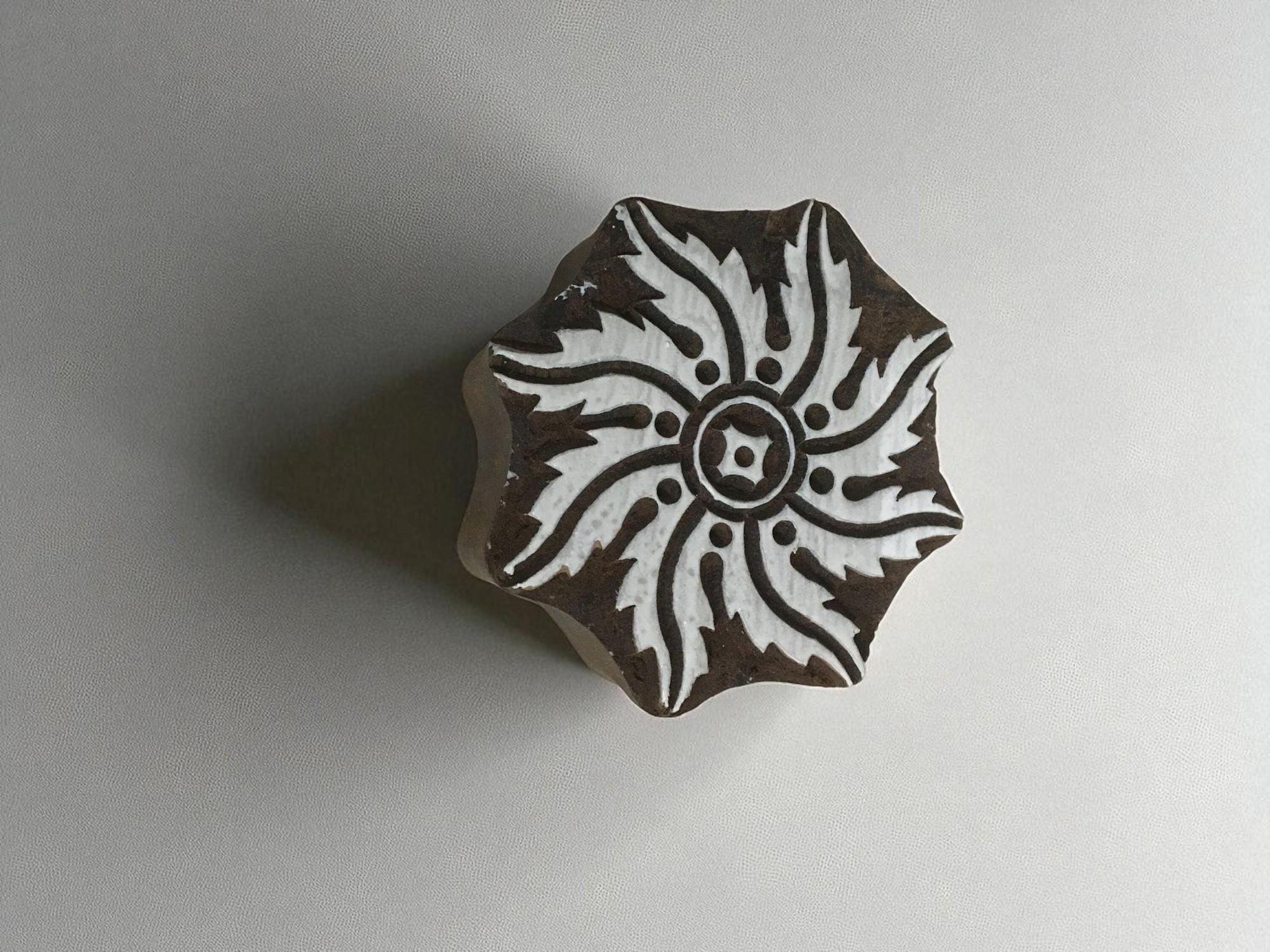 Fair Trade Carved Indian Wood Stamp, 8cm Mandala Design