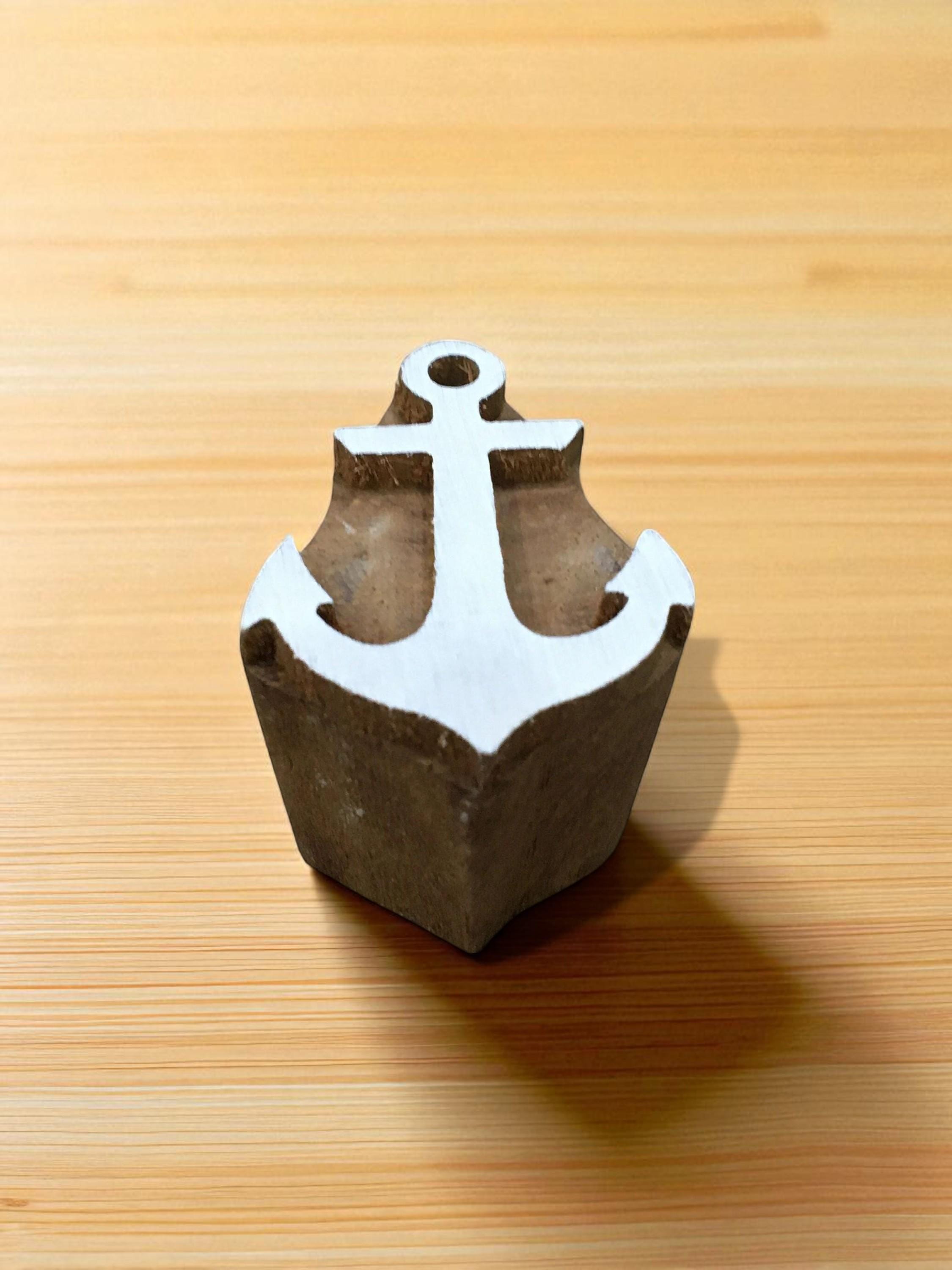 Anchor carved wooden tjaps batik printing pottery stamp, hand carved Indian wood printing block; textile stamp; pottery stamp,
