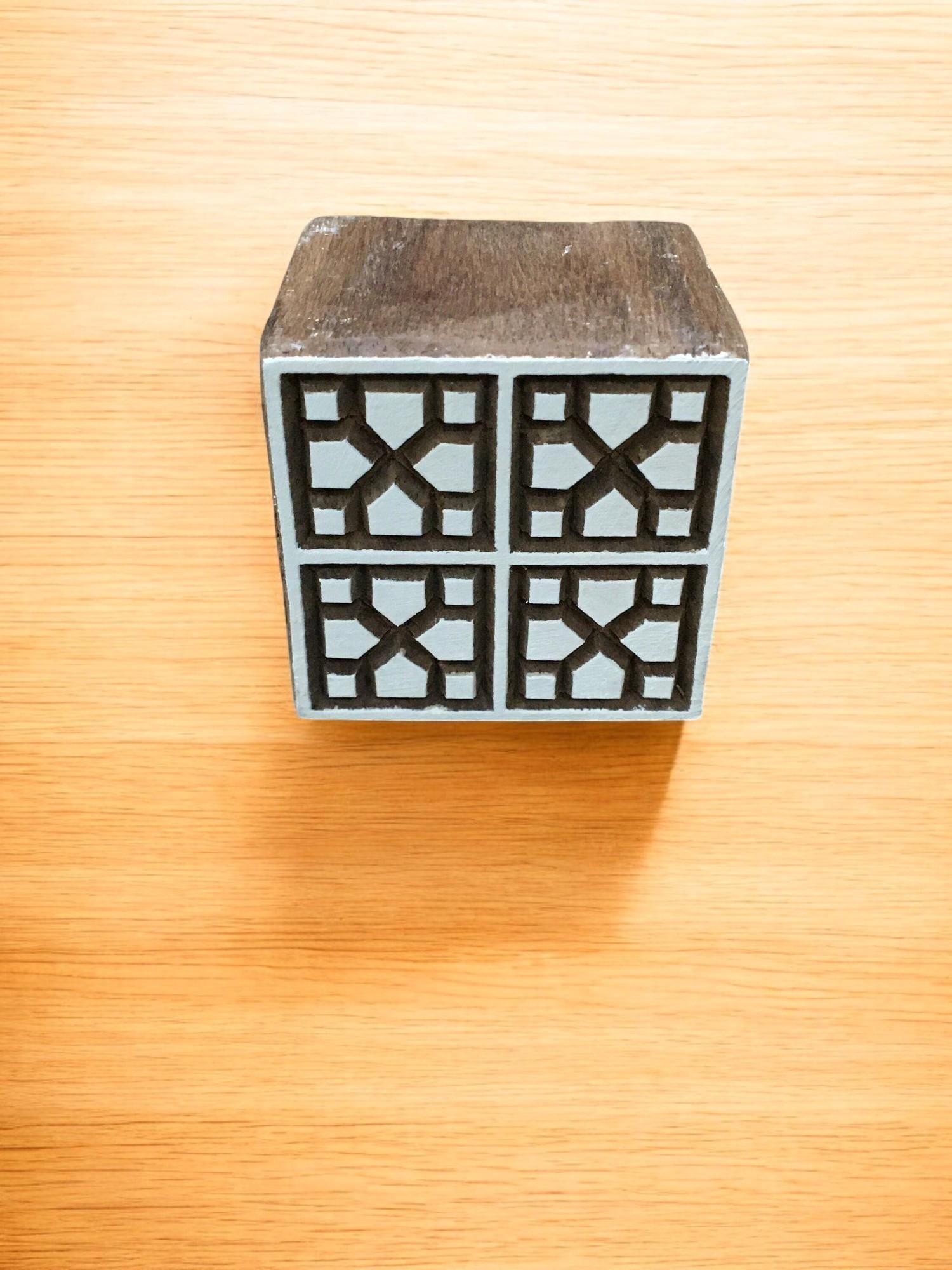 Geometric Square Wood Stamp: Hand Carved Printing Block