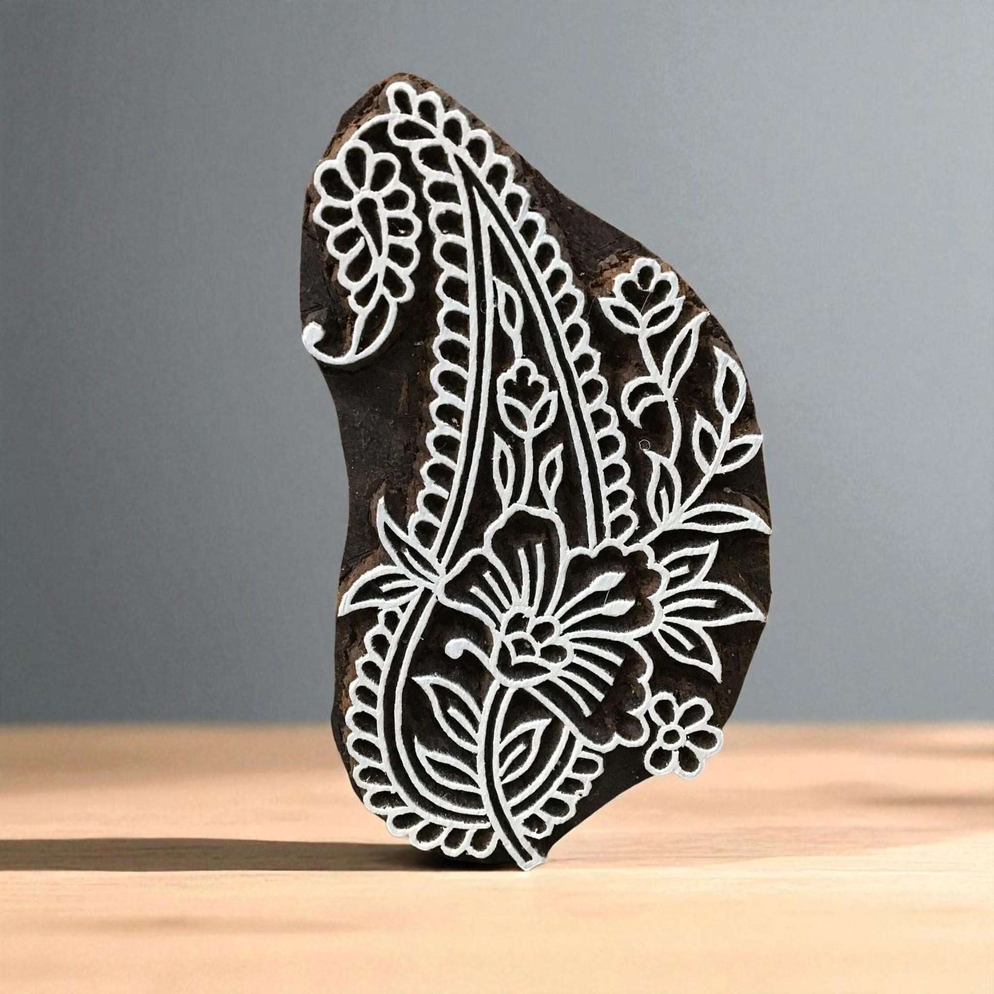 A Stylized Paisley,  hand carved Indian wood printing block; textile stamp; pottery stamp,