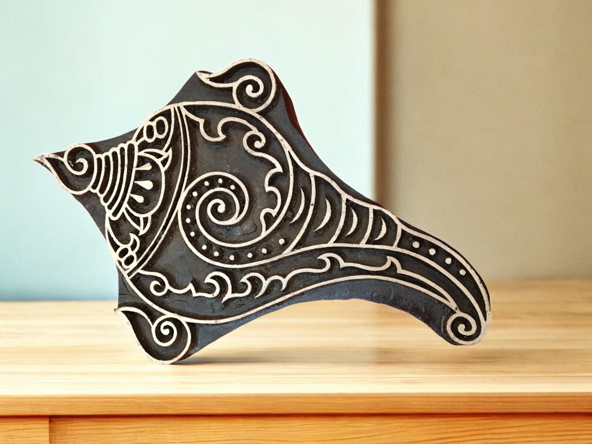 Teak Wood Conch Stamp - Indian Textile, Pottery Printing Block