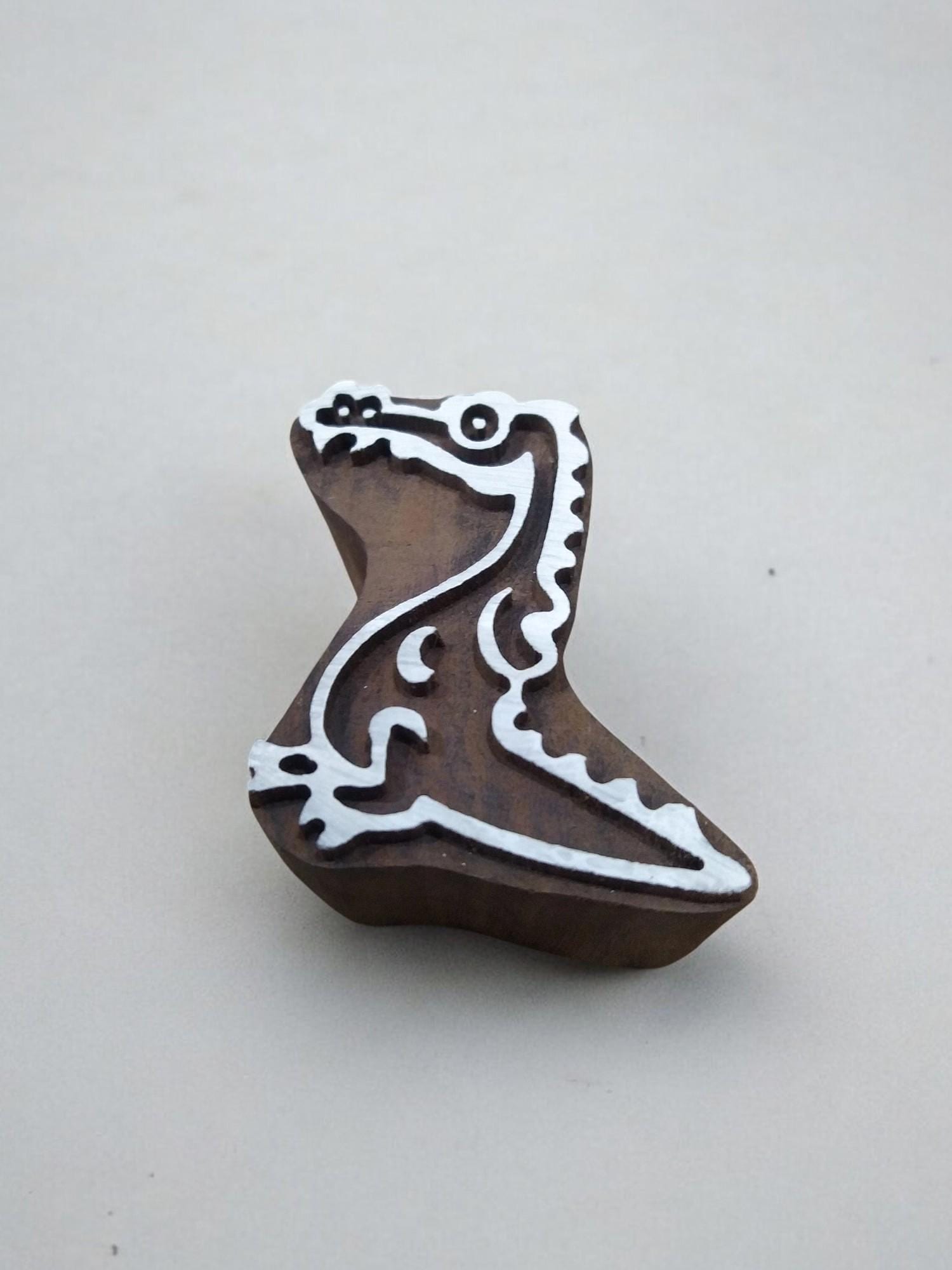 A Funny Gator  hand carved Indian wood printing block; textile stamp; pottery stamp,