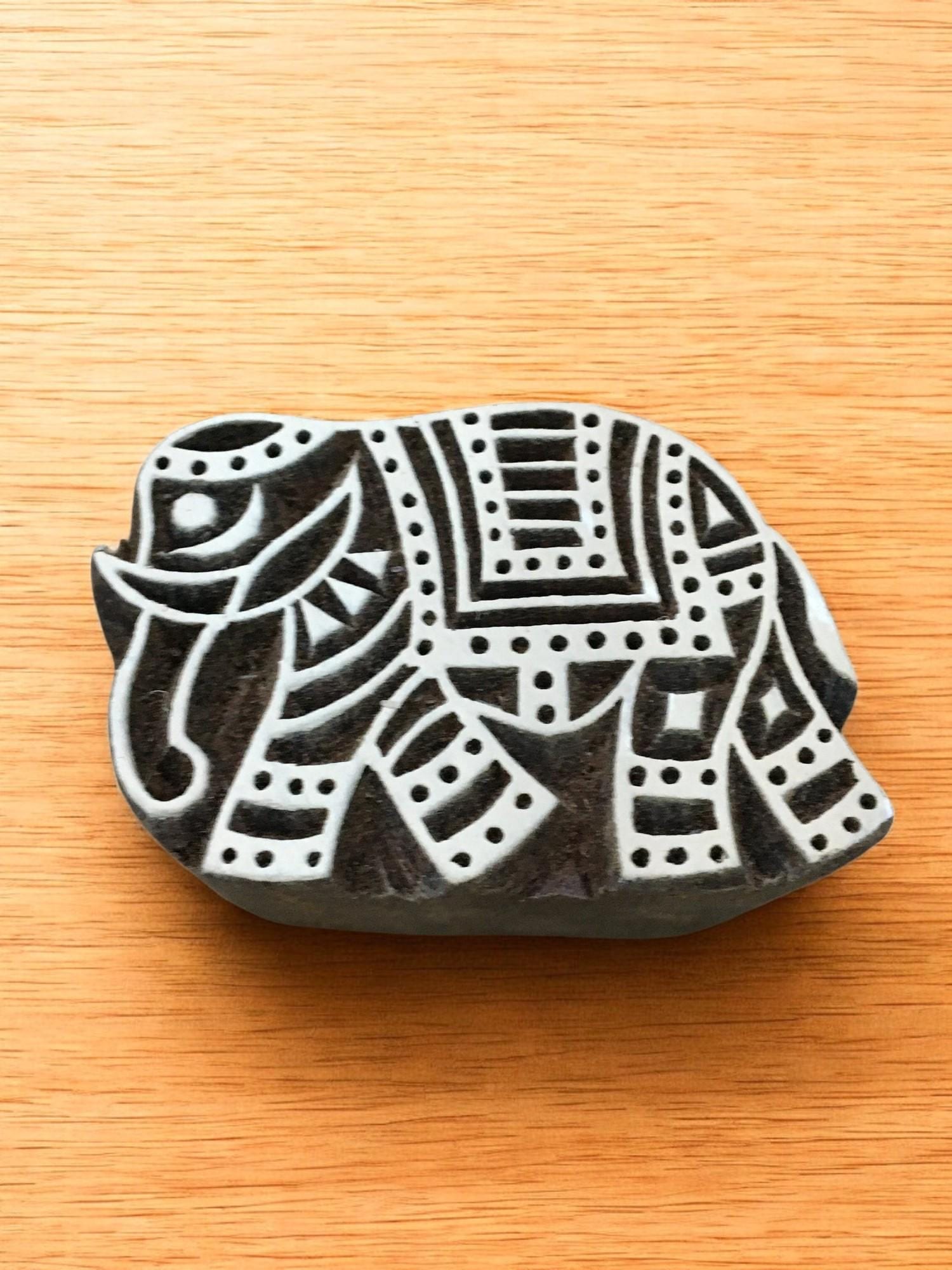 Smart Elephant, hand carved Indian wood printing block; textile stamp; pottery stamp,
