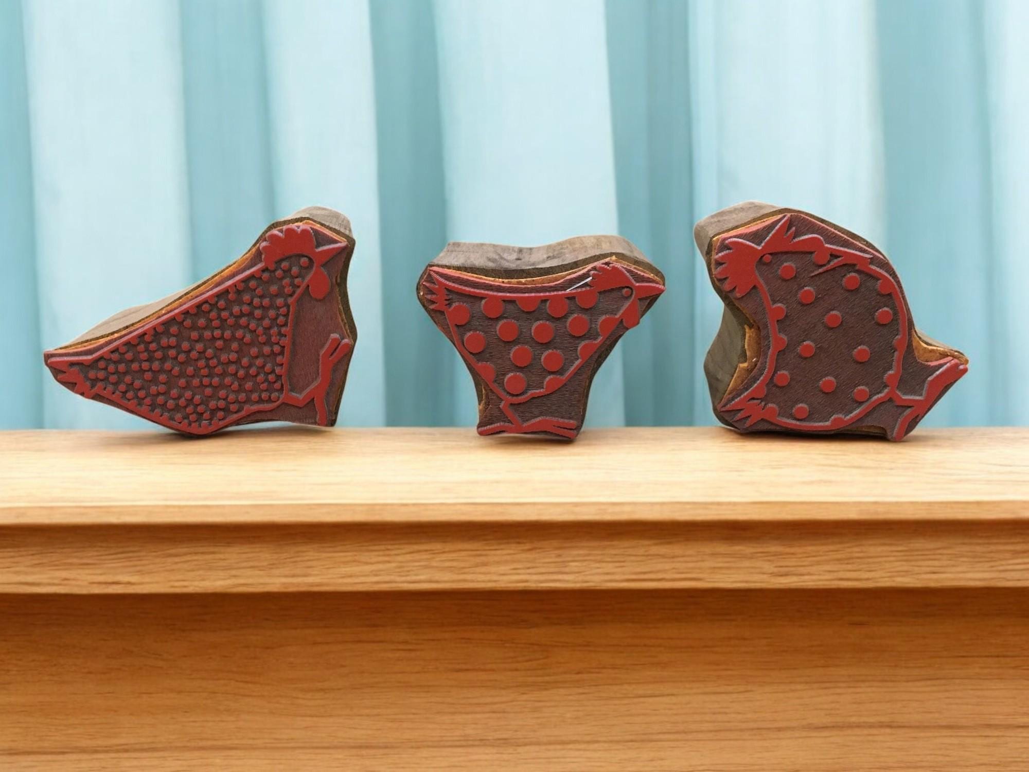 Funky Chicken Printing Block, Indian Wooden Stamp, Pottery Stamp
