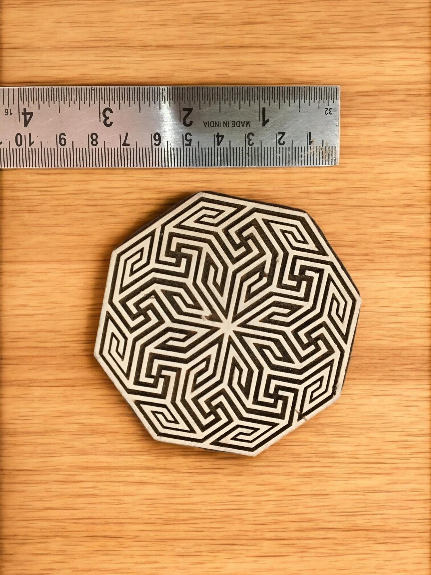 Geometric Hexagon Pottery Stamp, Indian Wood Block Print