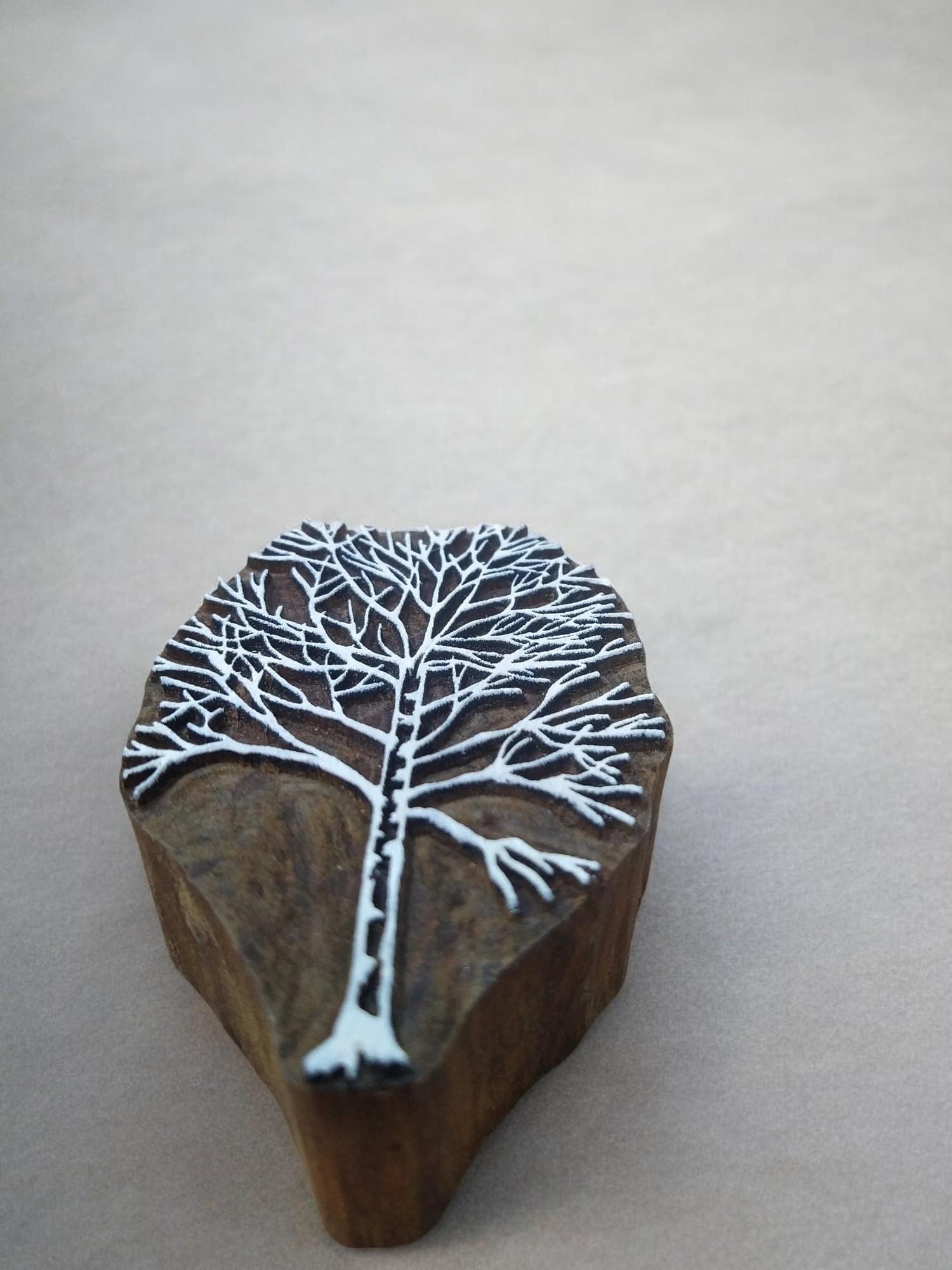 Winter Tree Pottery Stamp, Hand Carved Indian Wood Block