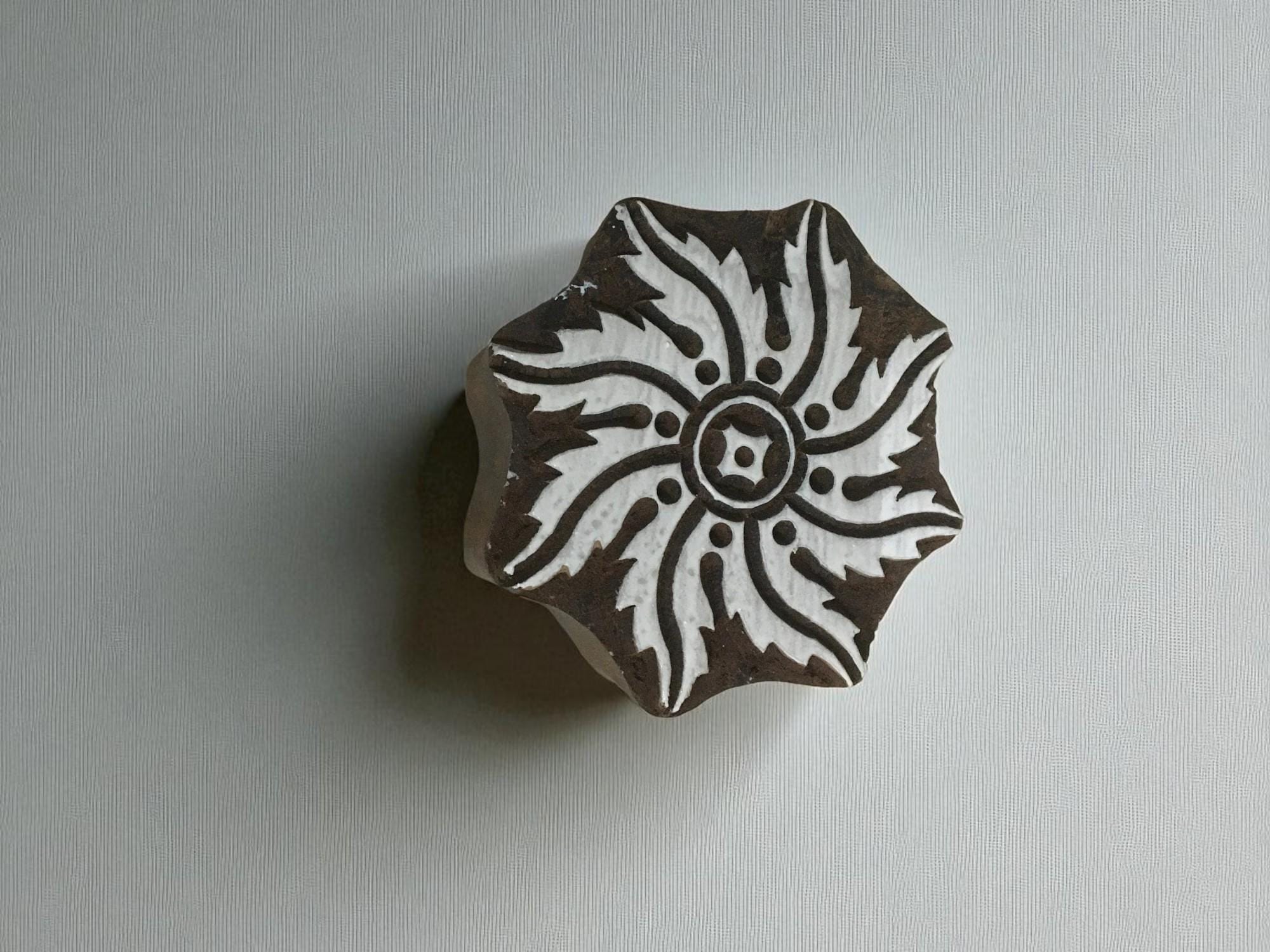 Hand Carved Indian Wood Stamp, Mandala Block (6cm)