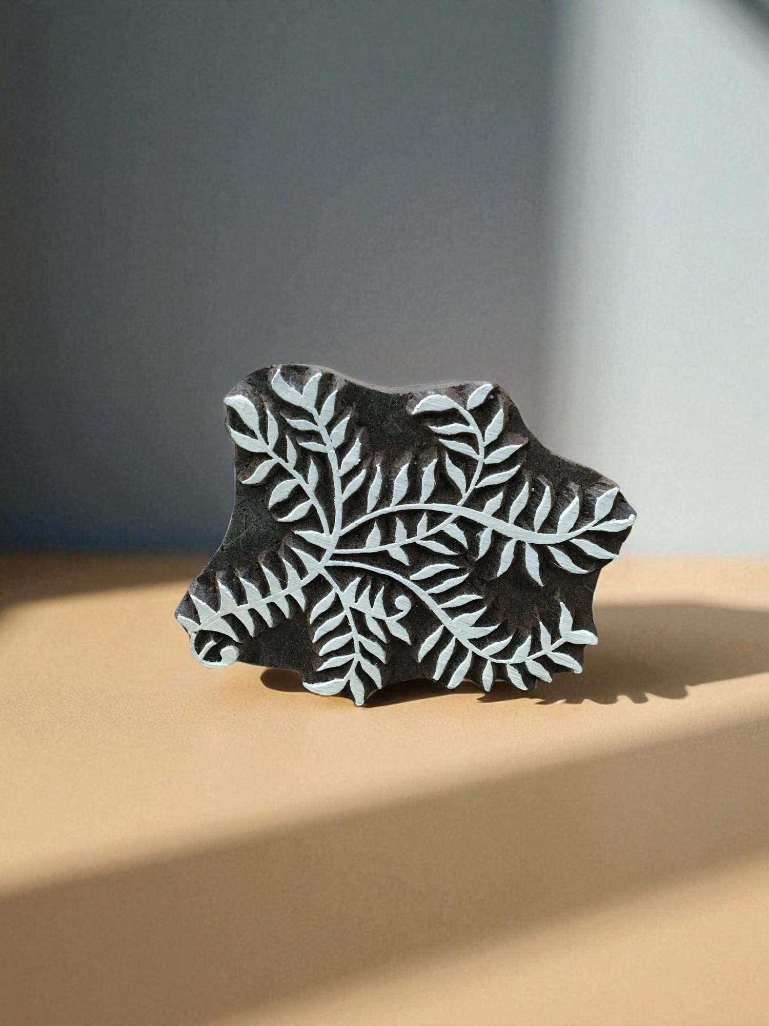 Leaf Cluster Wood Block Stamp, Hand Carved Indian Textile Printing