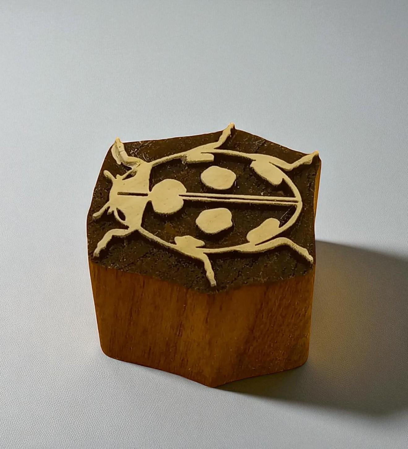 Fat Beetle hand carved Indian wood printing block; textile stamp; pottery stamp,