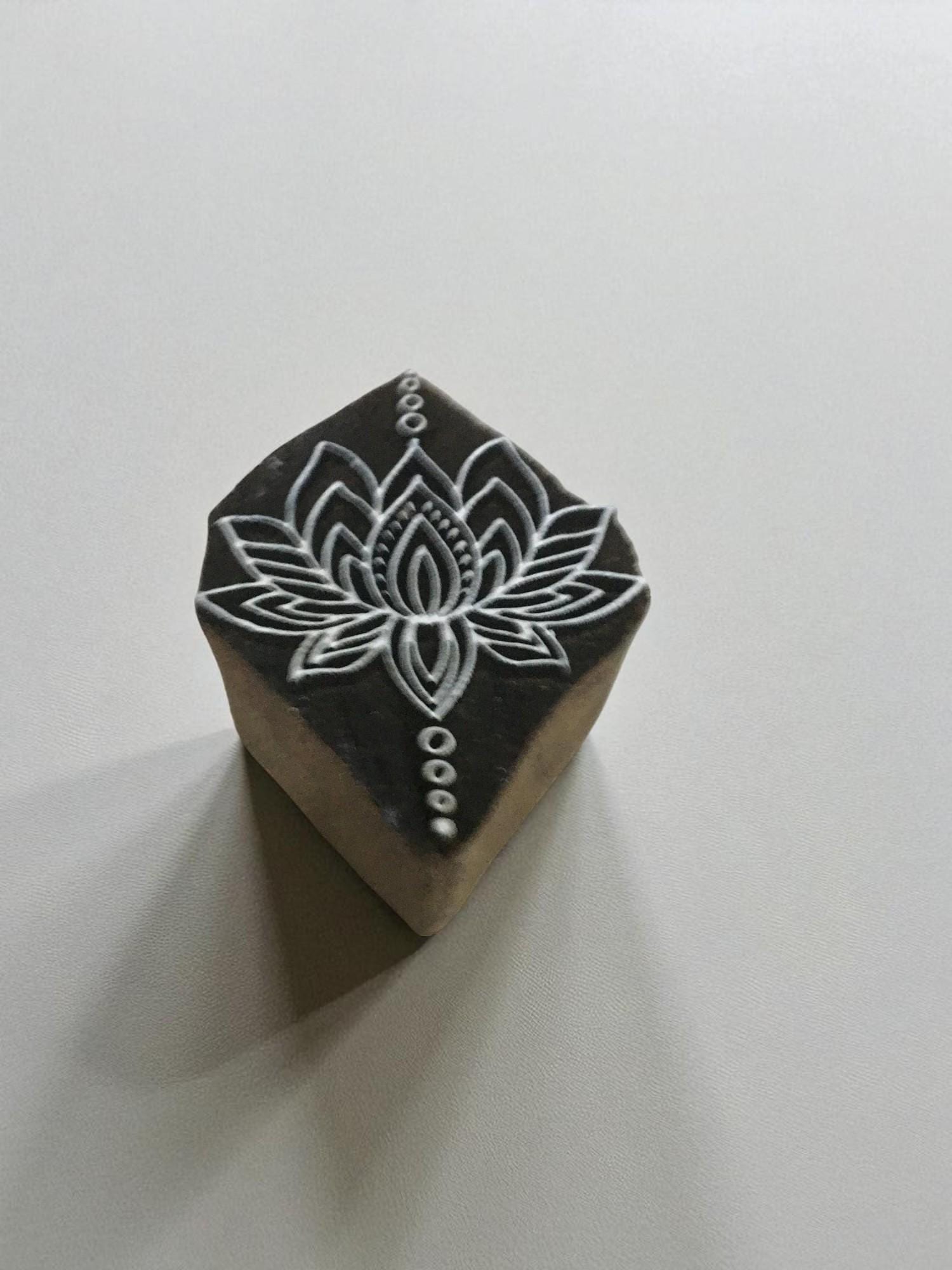 Hand Carved Lotus Wood Stamp, Indian Textile Block Print (7cm)
