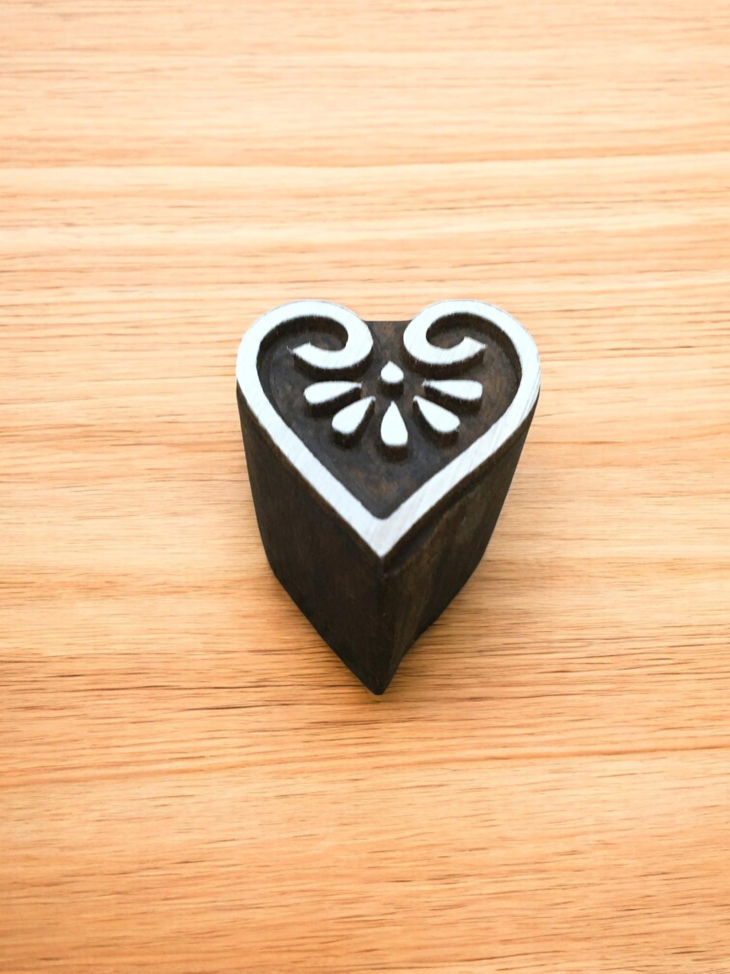 Little Heart, hand carved Indian wood printing block; textile stamp; pottery stamp,