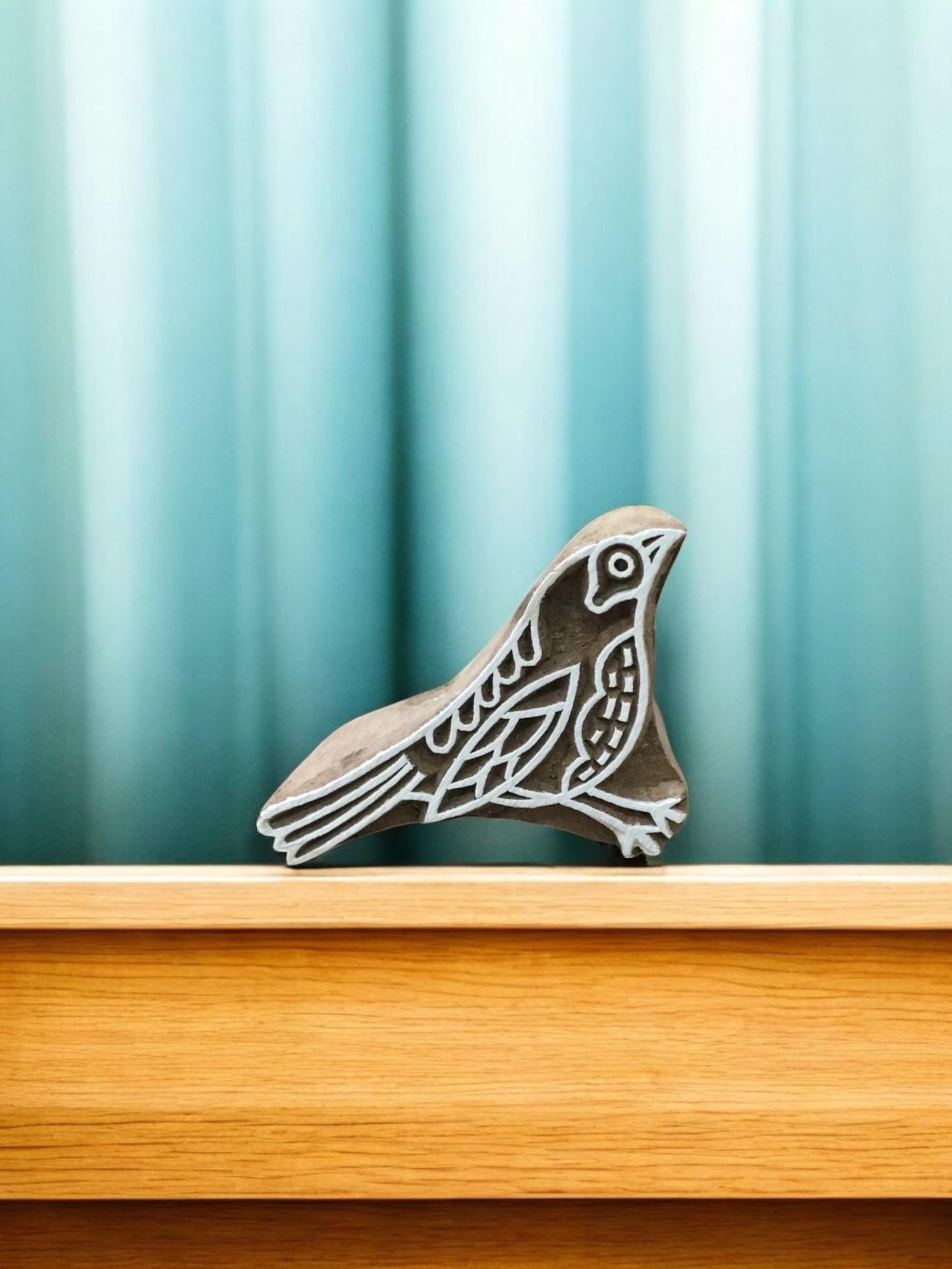 Hand Carved Bird Wood Stamp, Indian Textile Block (7x5cm)