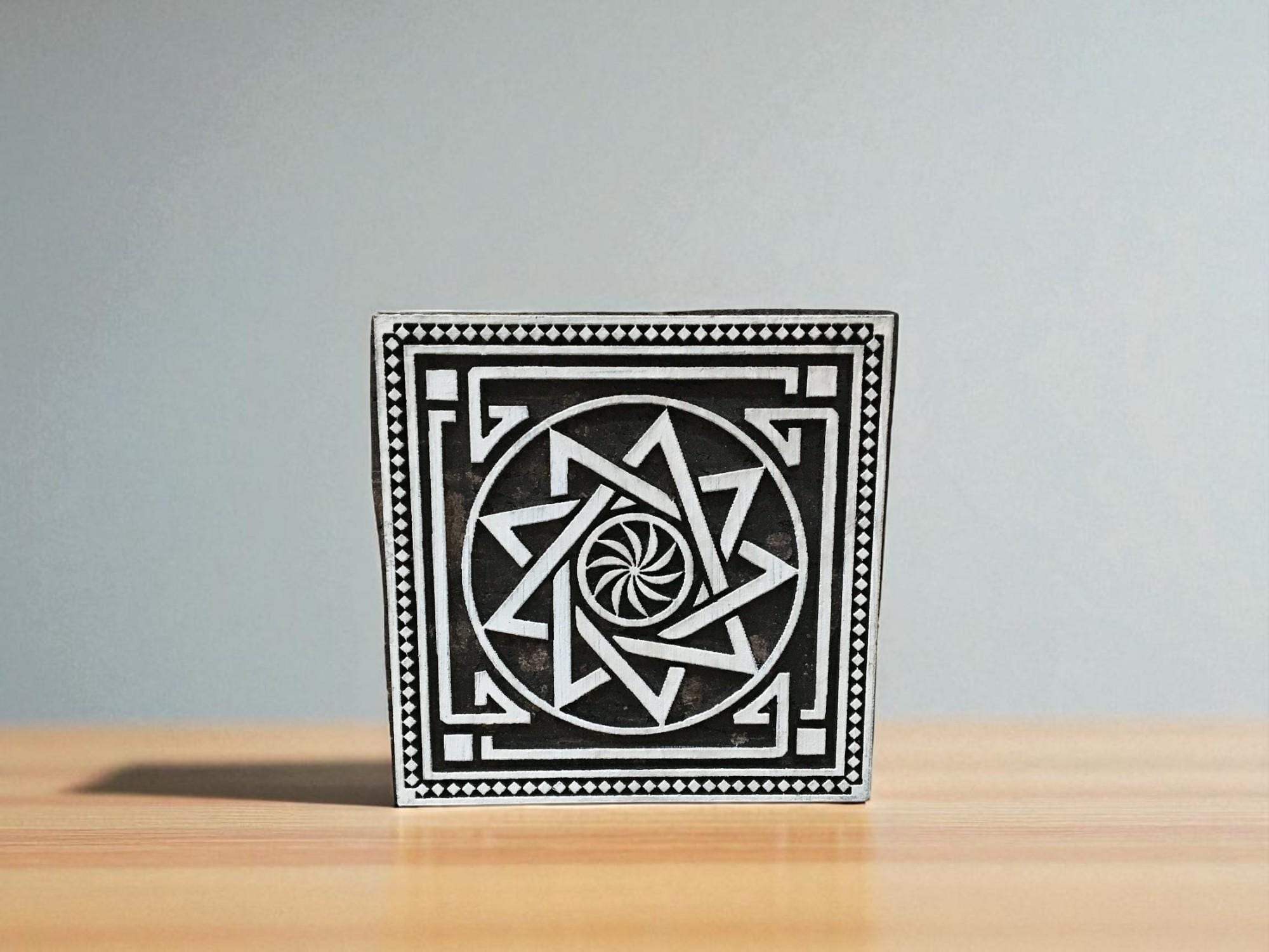 A Star Tile,  hand carved Indian wood printing block; textile stamp; pottery stamp,