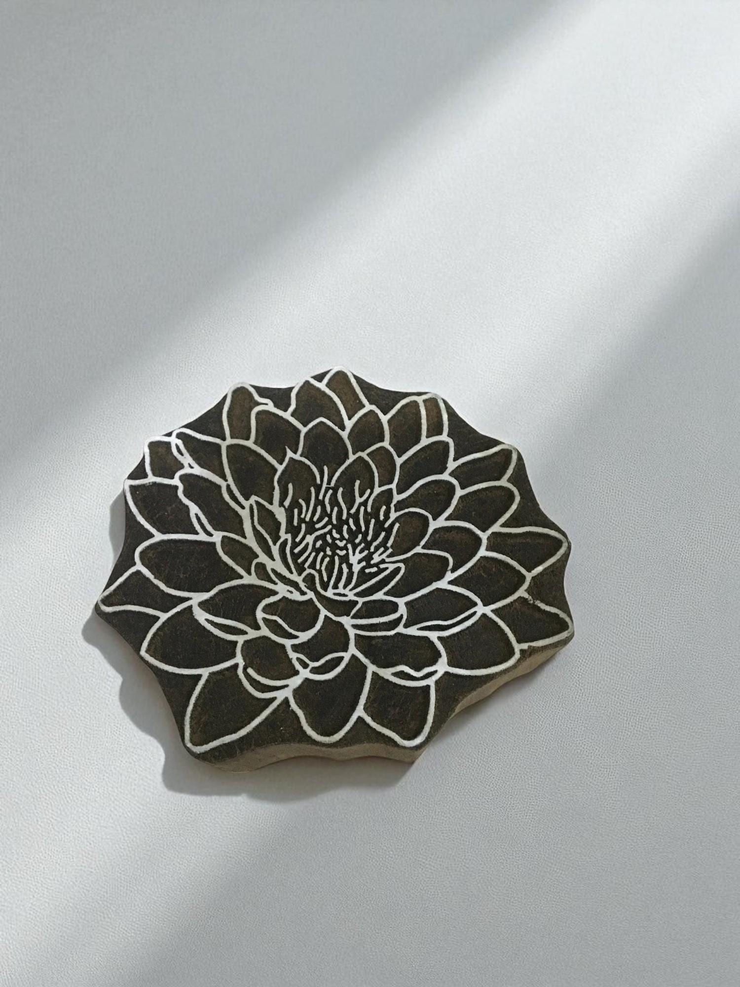 Hand Carved Lotus Wood Stamp, Indian Textile Printing Block (6cm)