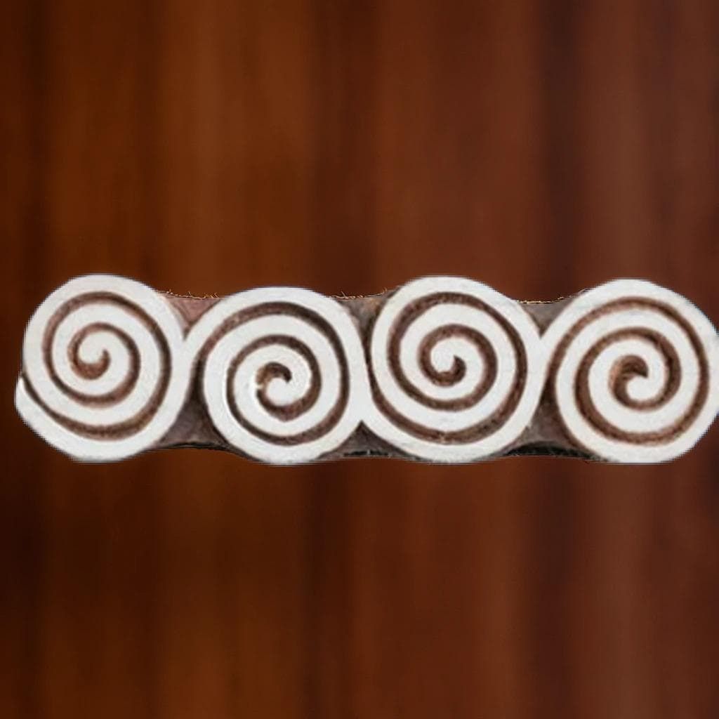 Connected Spirals Indian Wood Block Print Stamp, Textile Stamp (1.5" x 6")