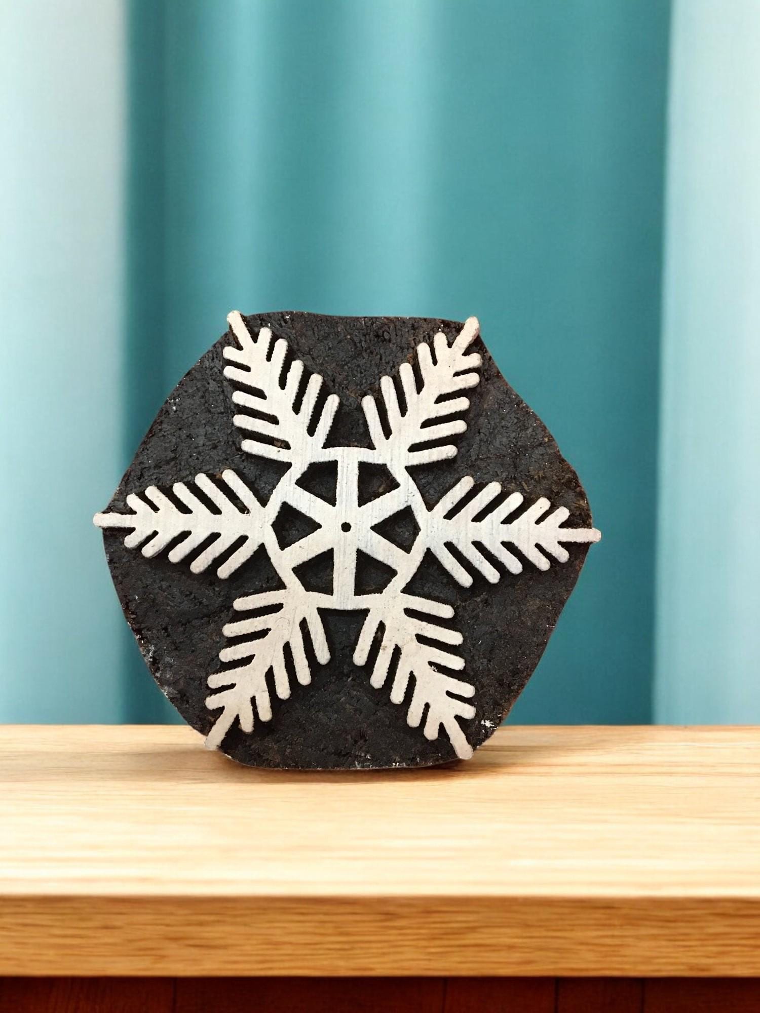 Snowflake Motif Wood Block Stamp Set, Hand Carved Printing Blocks