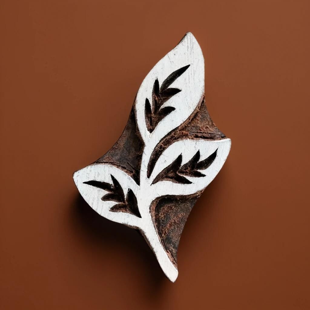 Lush Leaf Pottery Stamp, Hand Carved Indian Wood Block Print (2x3.5in)