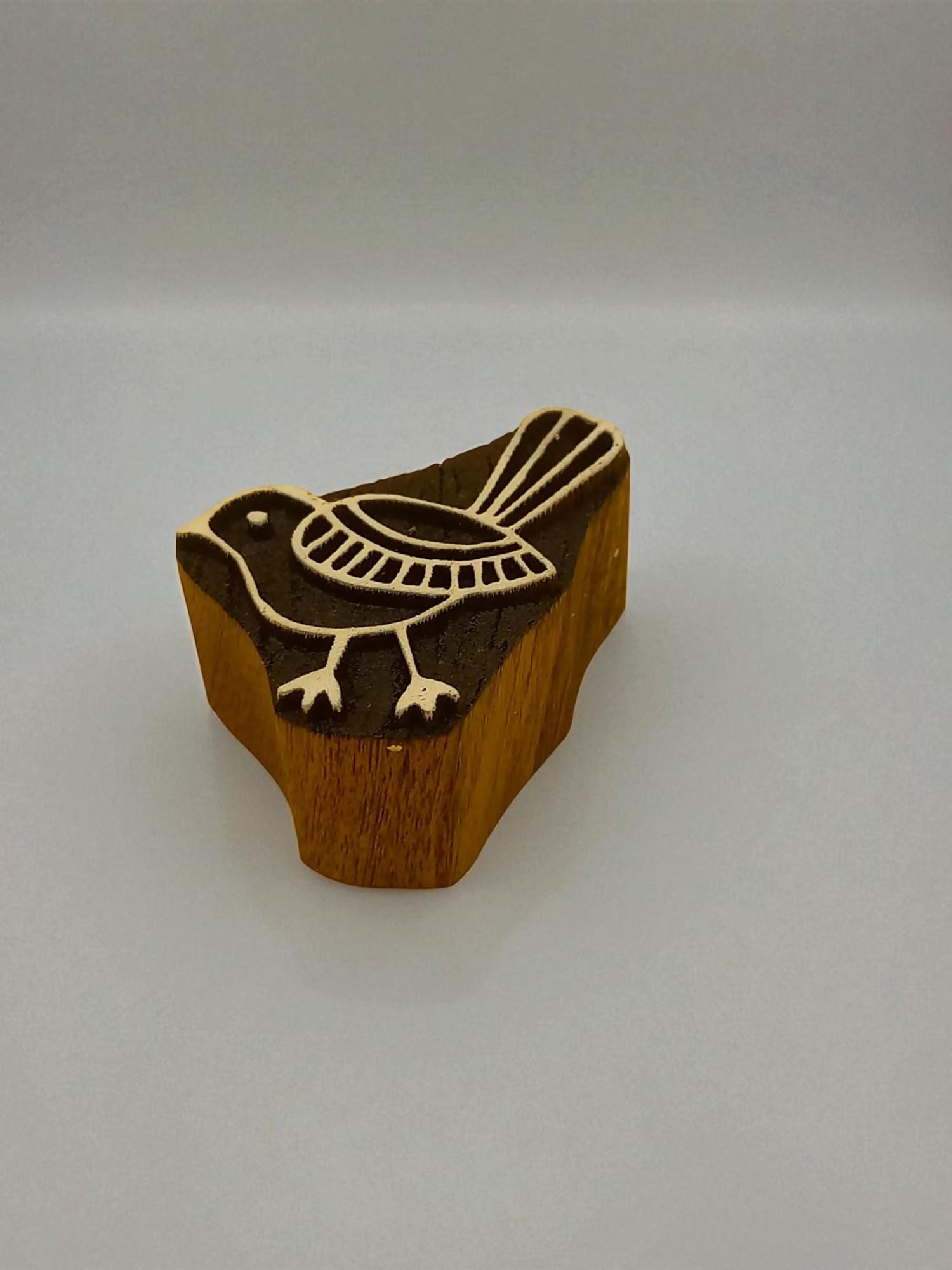 A sitting bird  hand carved Indian wood printing block; textile stamp; pottery stamp,