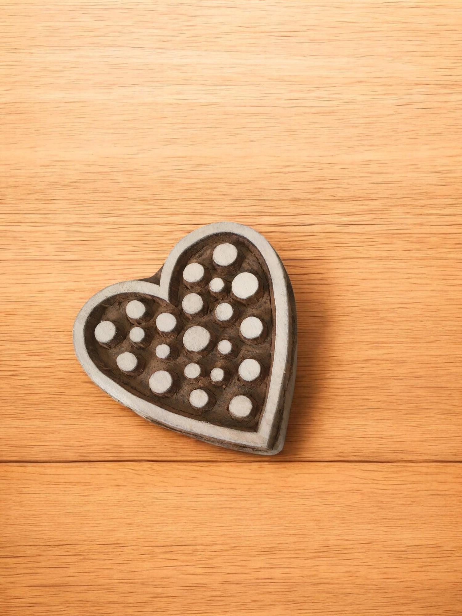 Heart with Dots Wooden Printing Block, Indian Batik Stamp (5x5 cm)