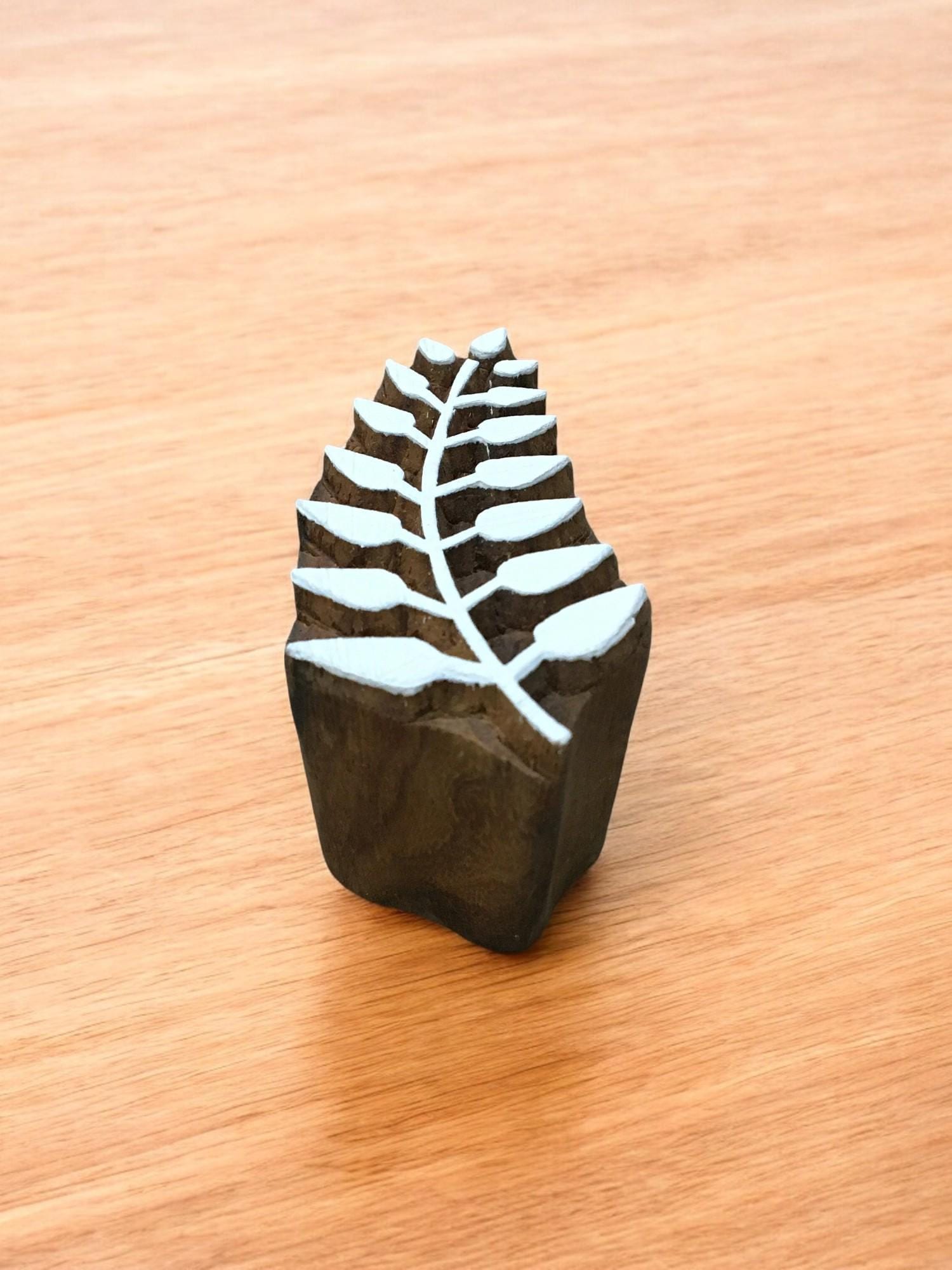 Curly Leaf Wood Stamp: Hand Carved Indian Printing Block