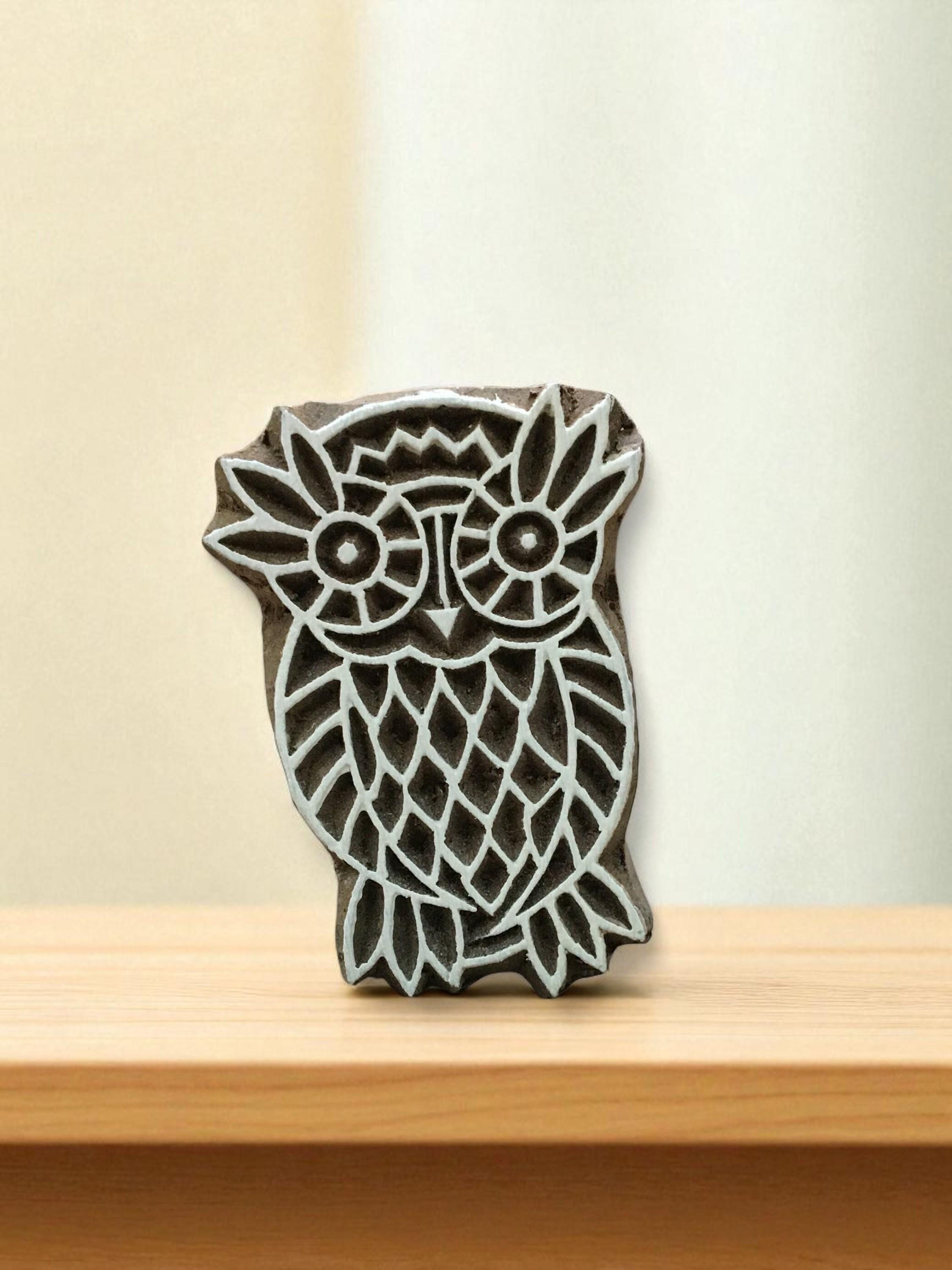 Medium Owl, hand carved Indian wood printing block; textile stamp; pottery stamp,