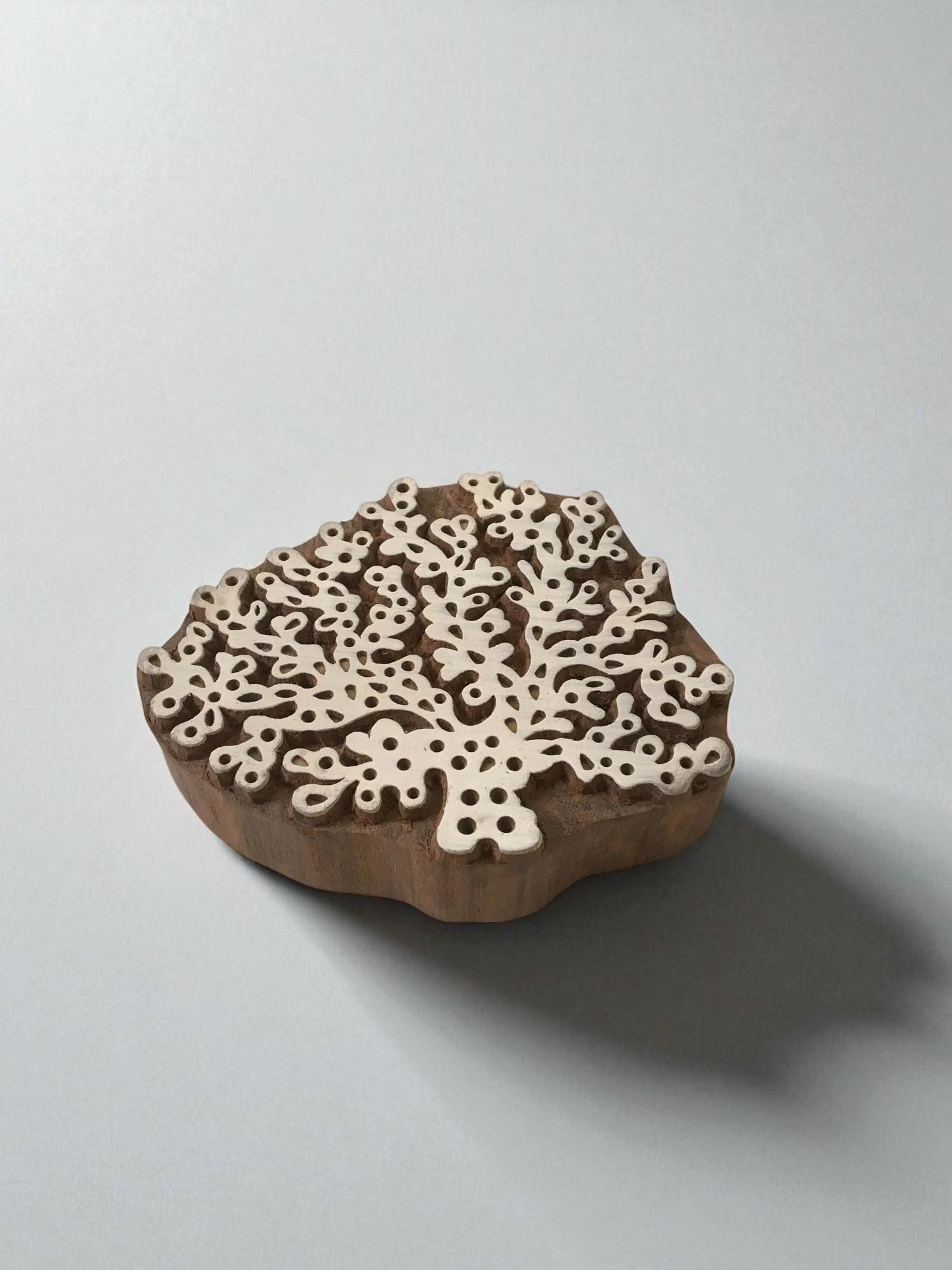 Hand Carved Seaweed Wood Stamp, Indian Print Block