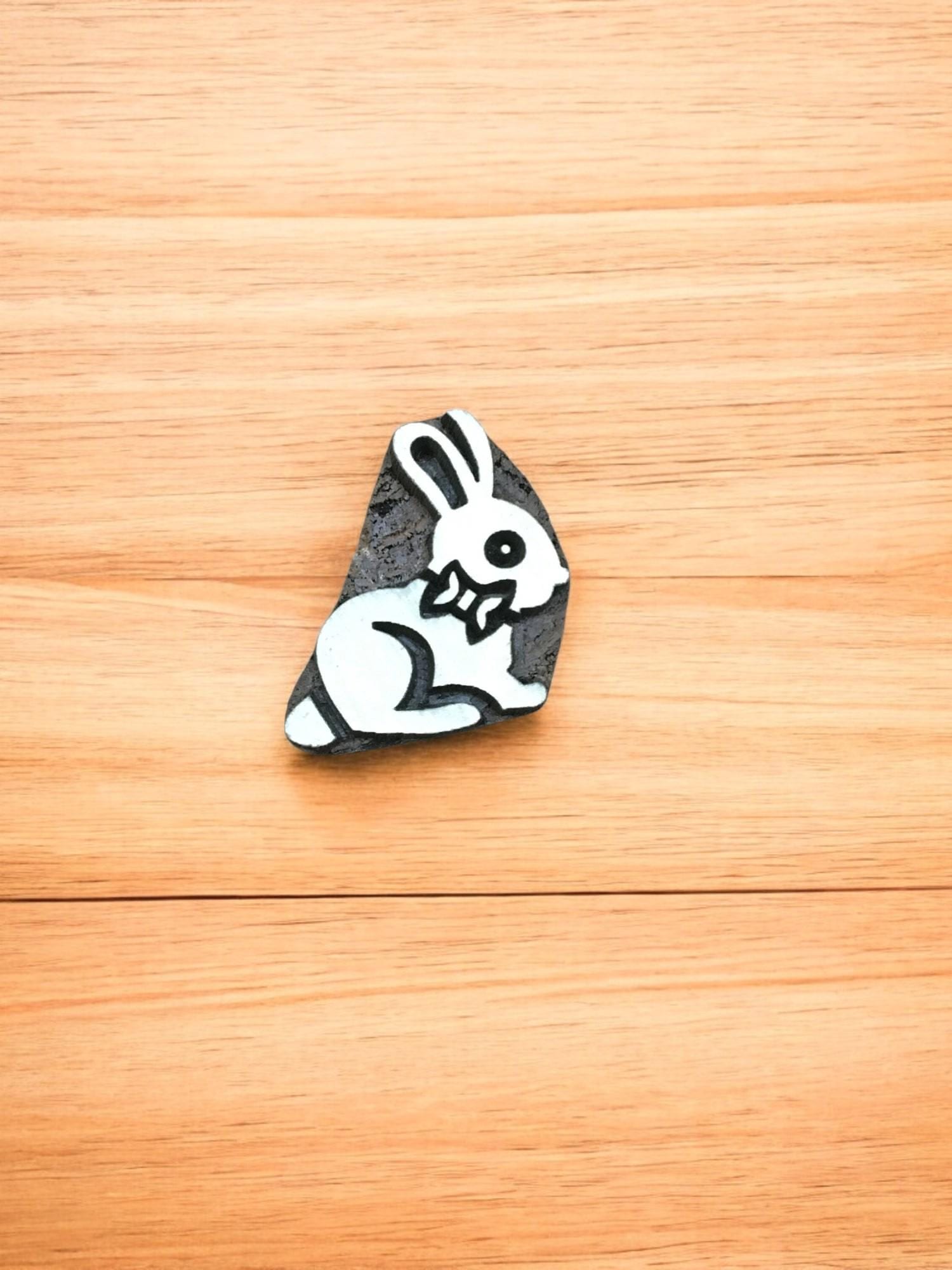 Hand Carved Indian Wood Printing Block – Bunny with Bow