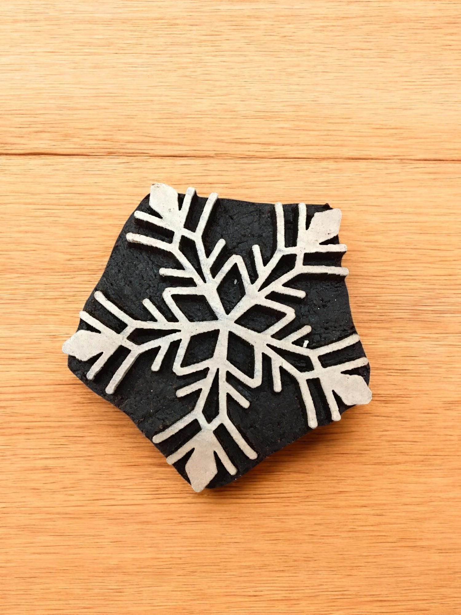 Snowflake Wood Block Stamp: Hand Carved Textile Printing, Set of 10