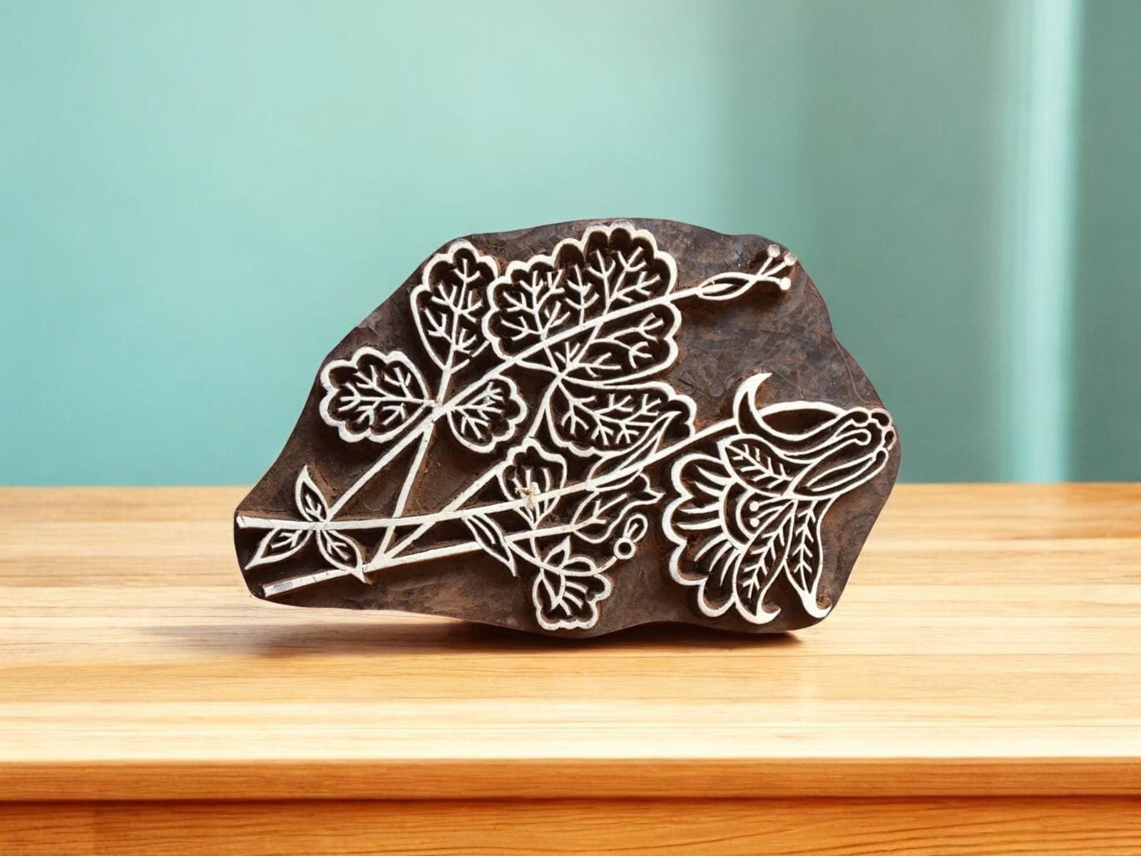 Floral Teak Wood Printing Block, DIY Henna Fabric Textile Stamp