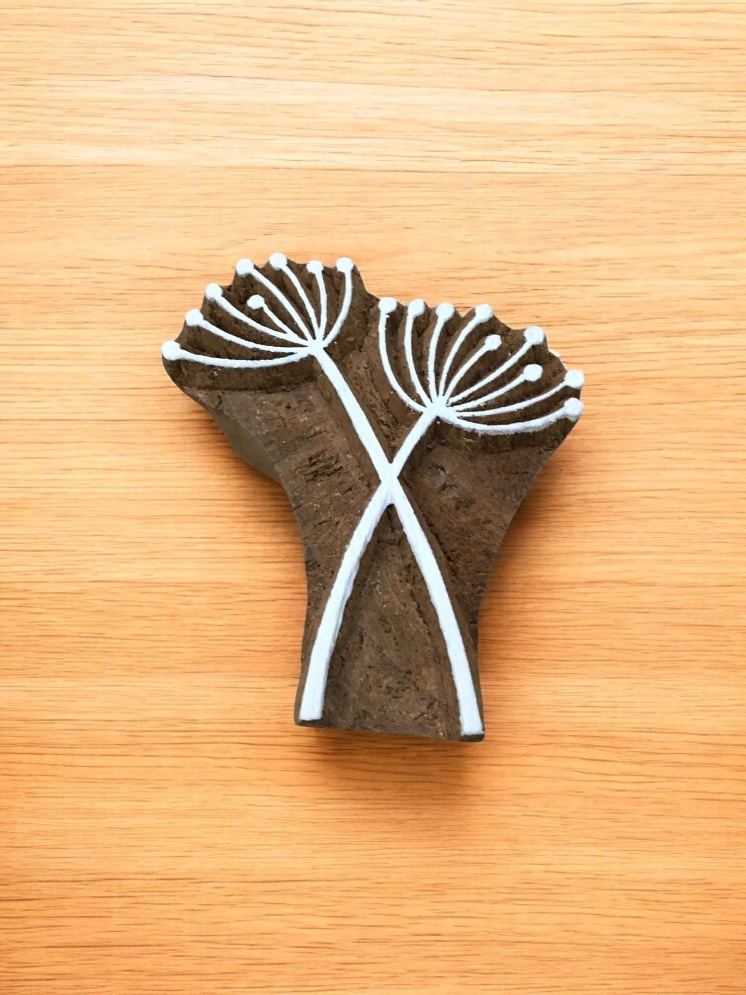 Crossing Allium Seedhead, hand carved Indian wood printing block; textile stamp; pottery stamp,