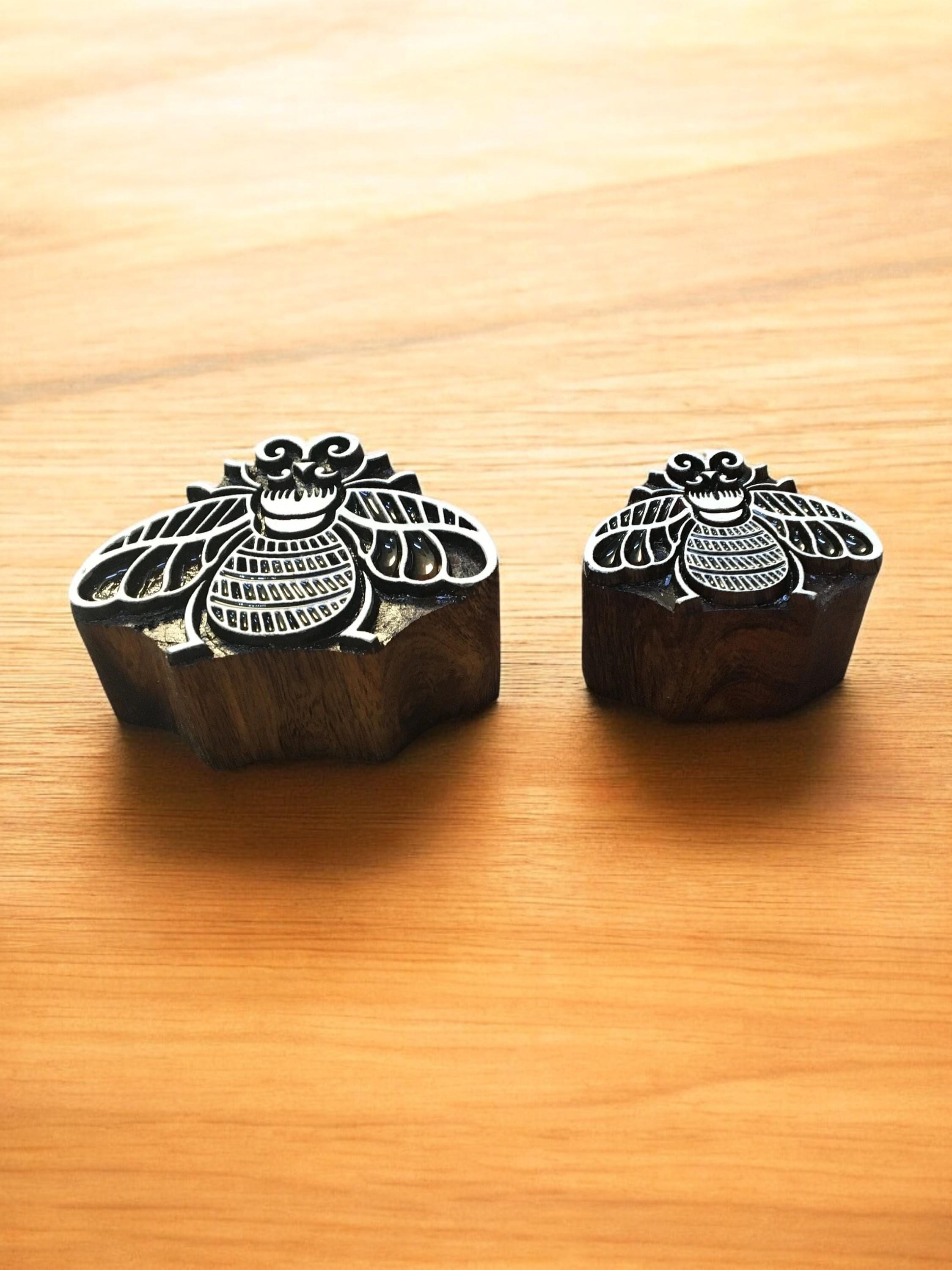 Hand Carved Indian Wood Stamp, Queen Bee Bumblebee