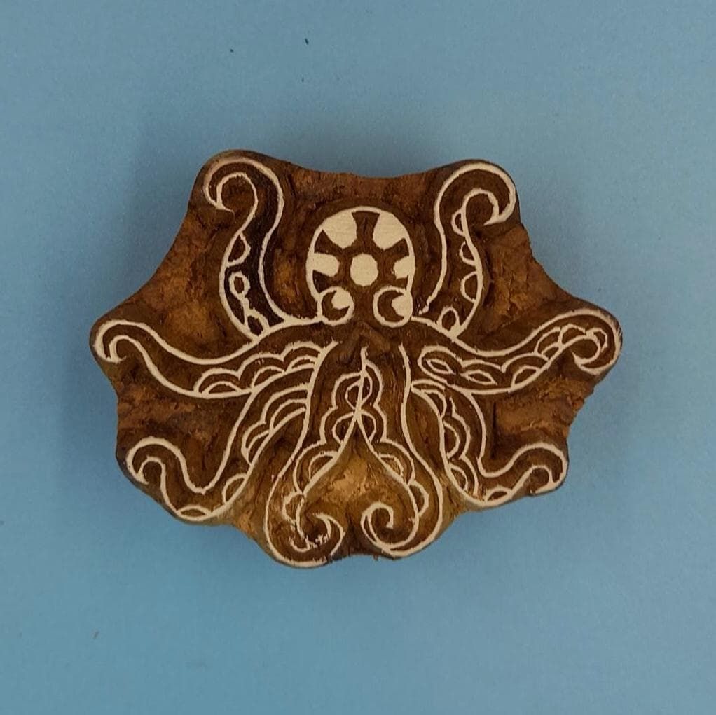 Zentangle Octopus Wooden Printing Block Pottery Stamp, Batik Tjaps, Blaudruck stempel