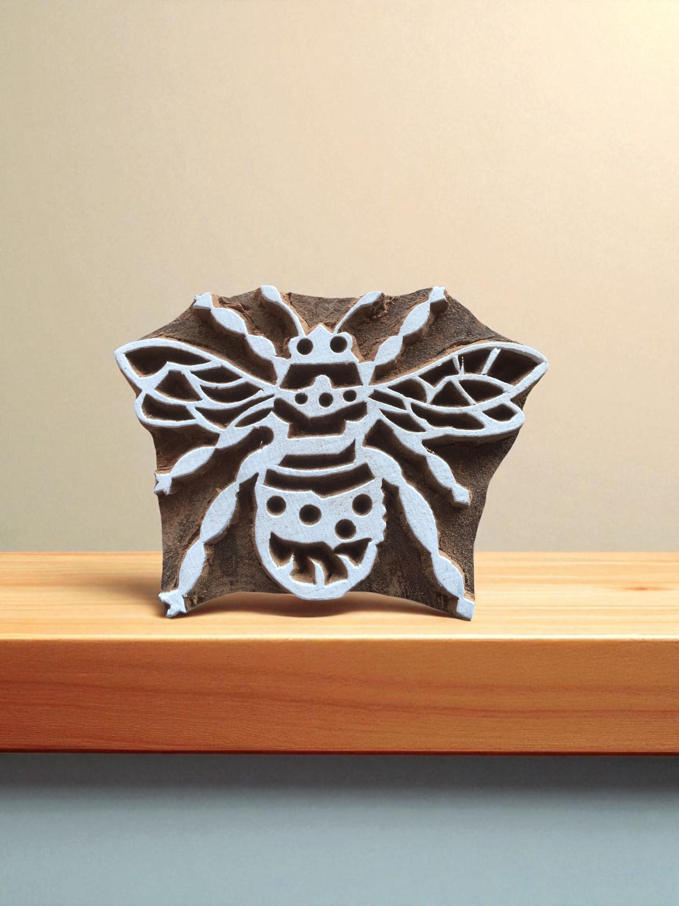 Hornet Bee, hand carved Indian wood printing block; textile stamp; pottery stamp,