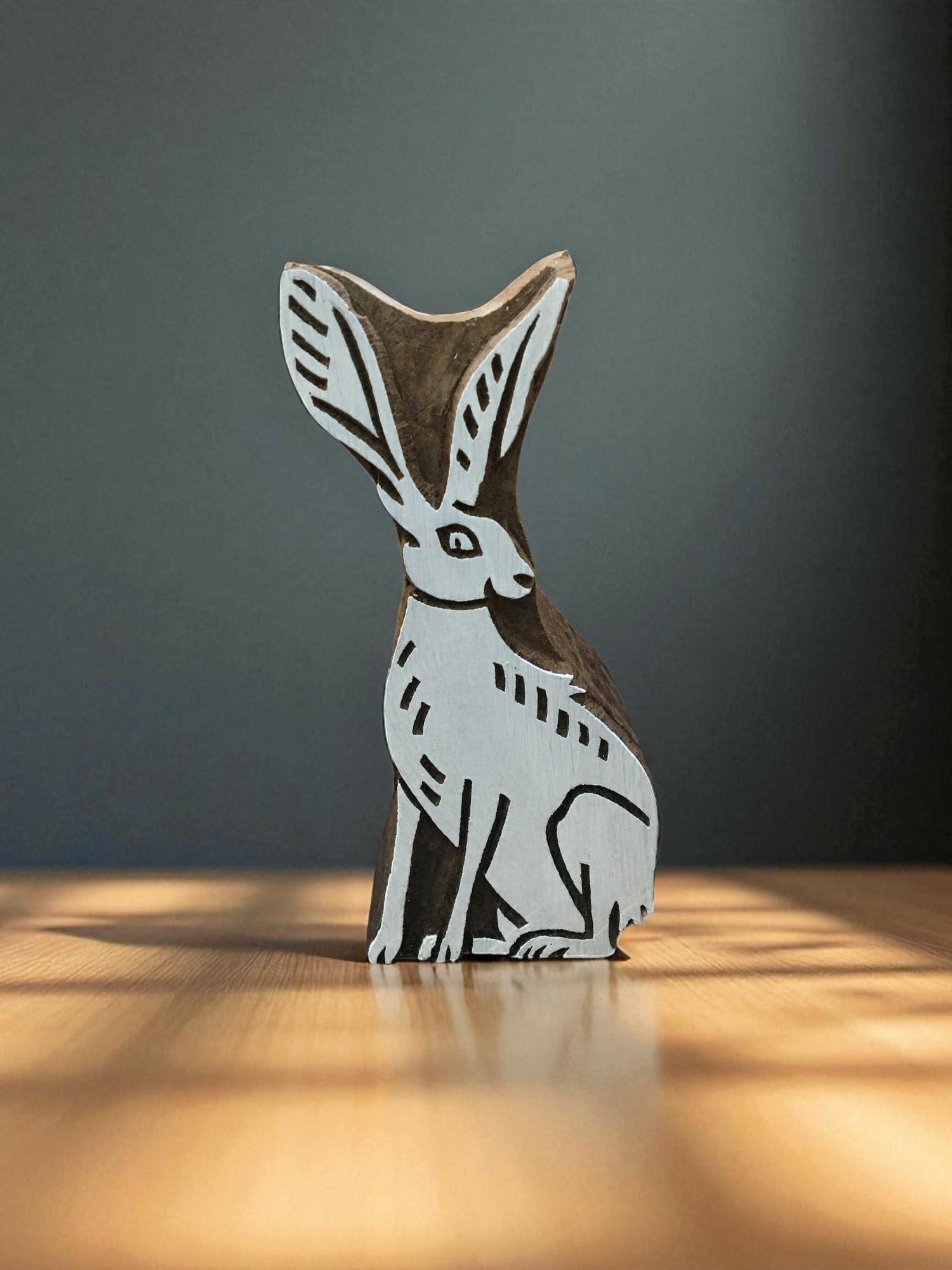 Sitting hare  hand carved Indian wood printing block; textile stamp; pottery stamp,