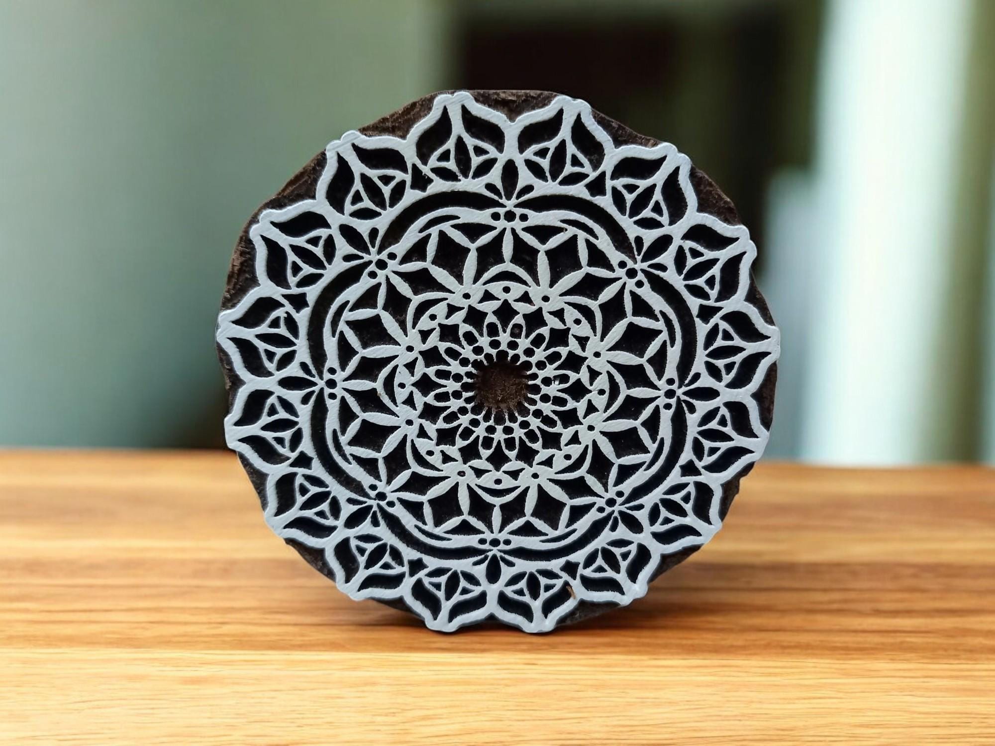 Medium Mandala 11 ,pottery stamp ceramic mould scrapbooking tjap batik printing floral carved stamps.