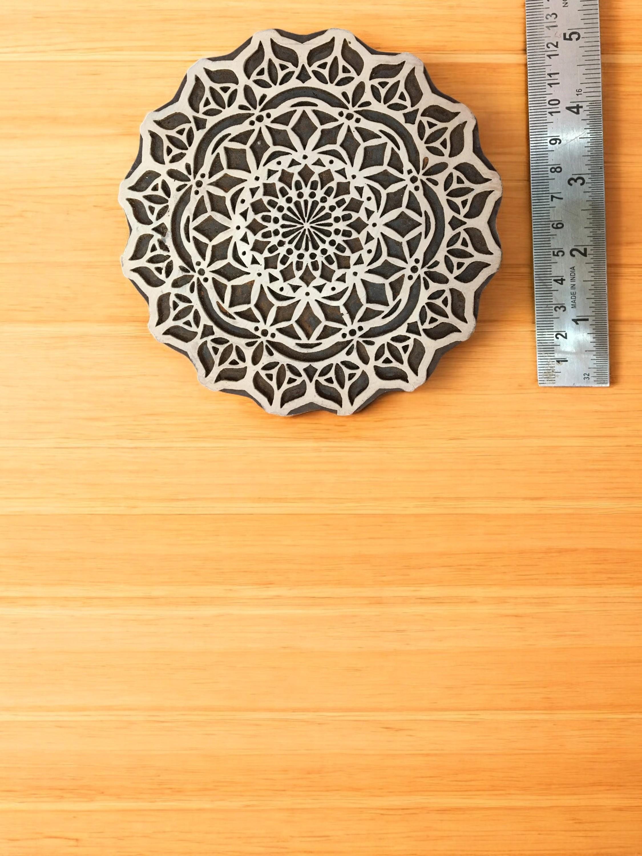 Indian Artistic Handicraft Item Mandala 01, hand carved Indian wood printing block; textile stamp; pottery stamp,