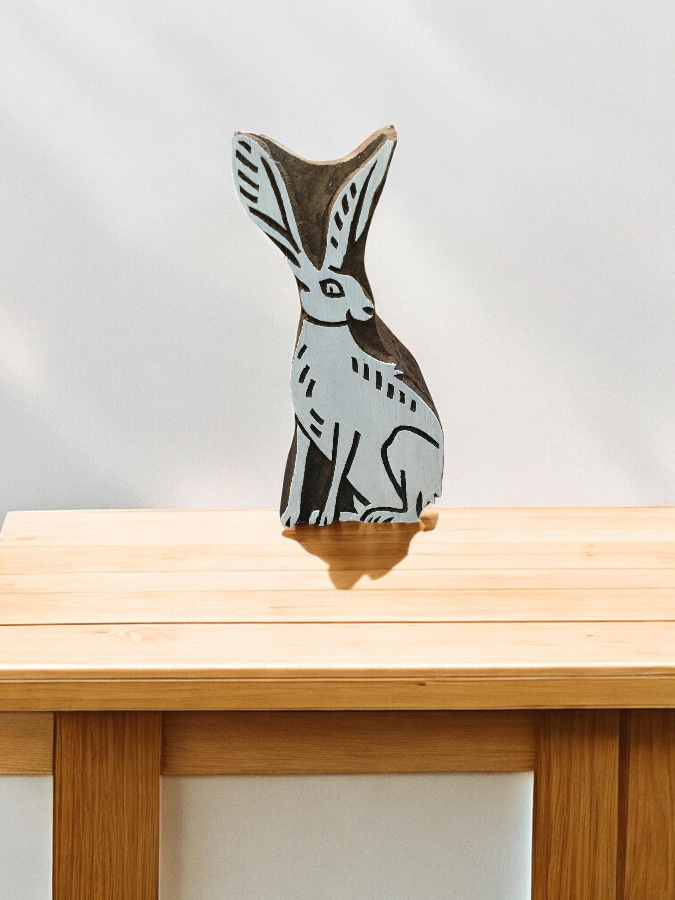 sitting hare, hand carved Indian wood printing block; textile stamp; pottery stamp,