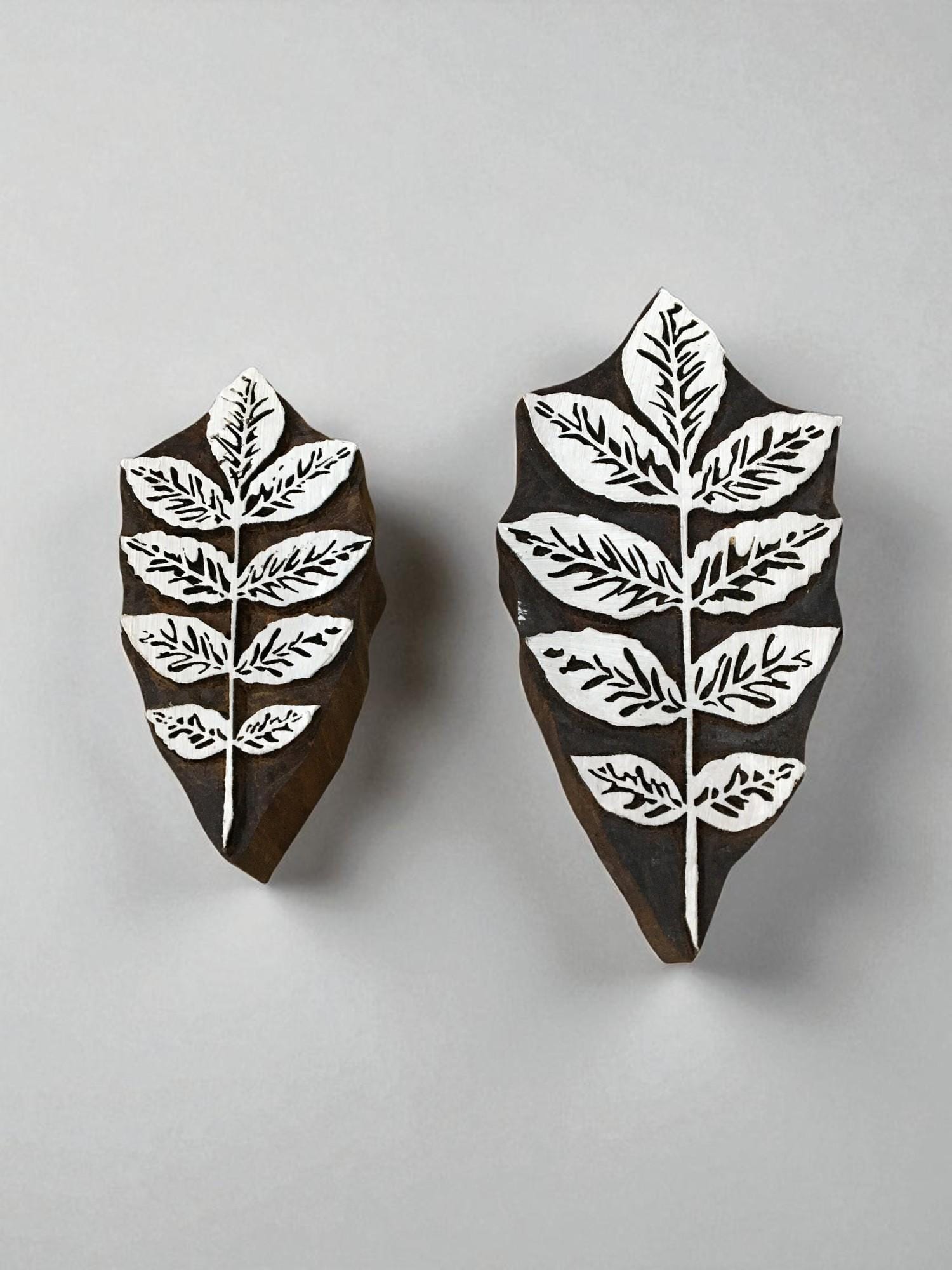 As Leaf Pair,  hand carved Indian wood printing block; textile stamp; pottery stamp,