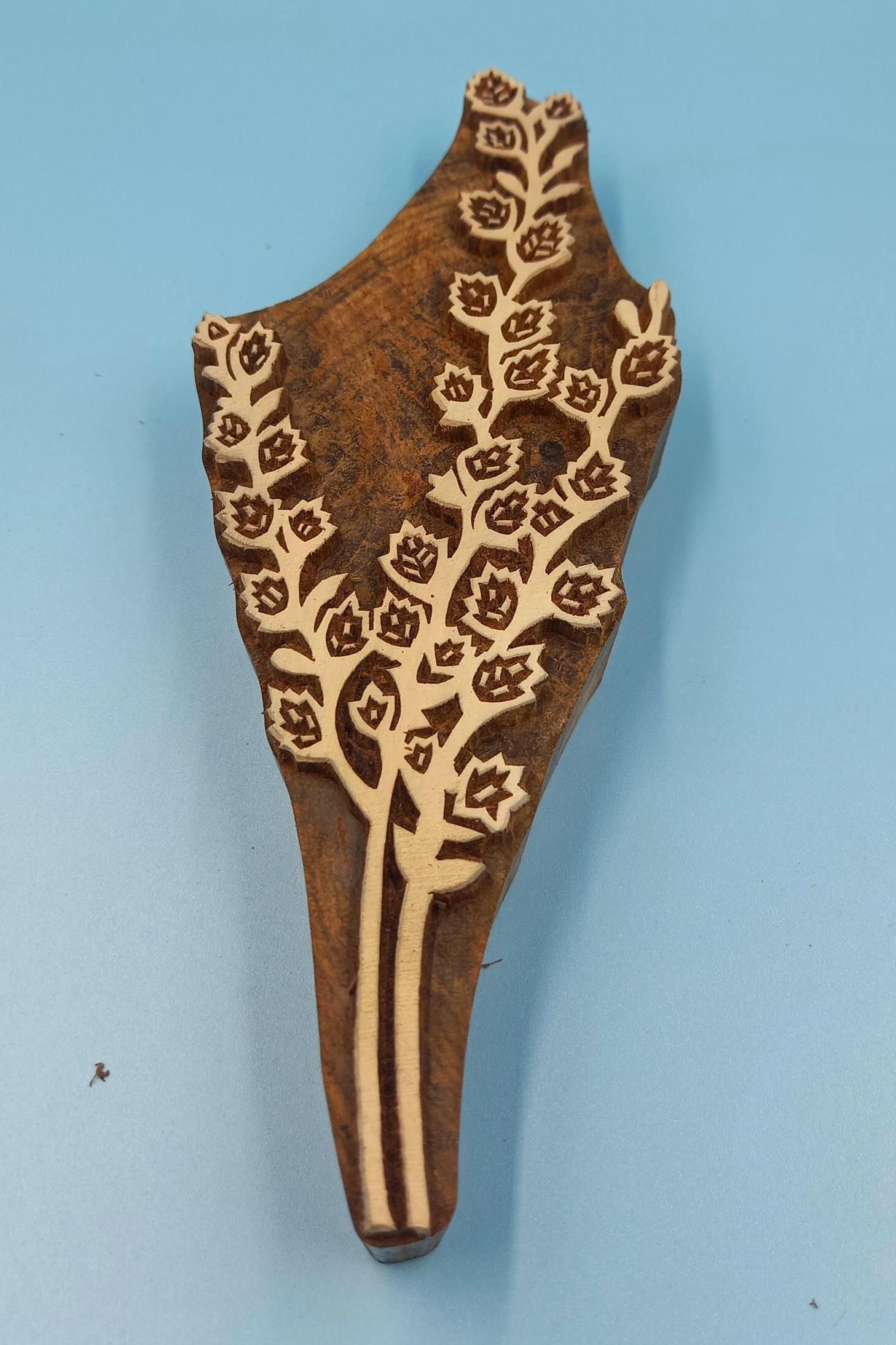 Farm Bush and Berries Wooden Printing Block Pottery Stamp, Batik Tjaps, Blaudruck stempel