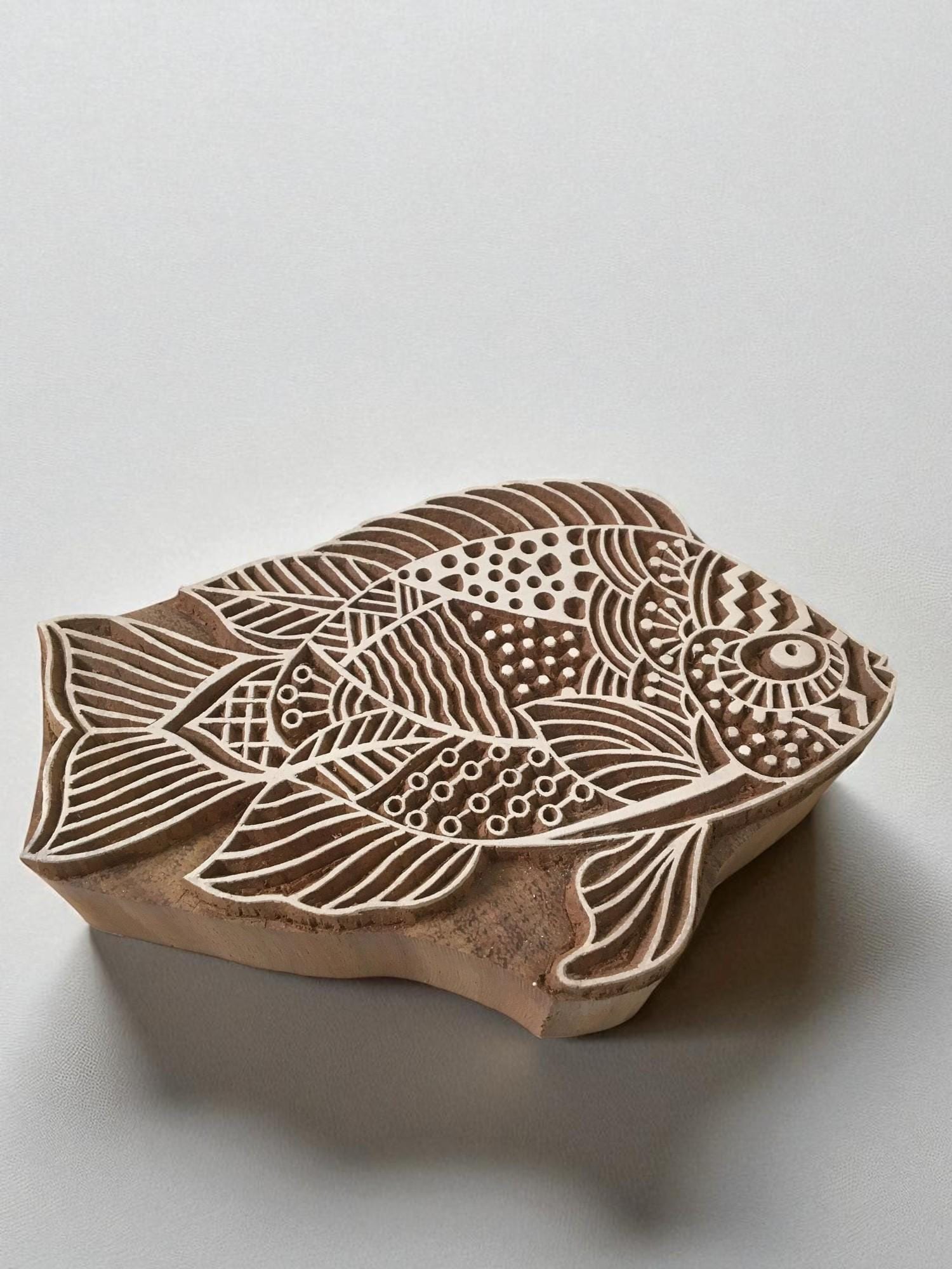 Zentangle Fish Wooden Printing Block, Batik Stamp
