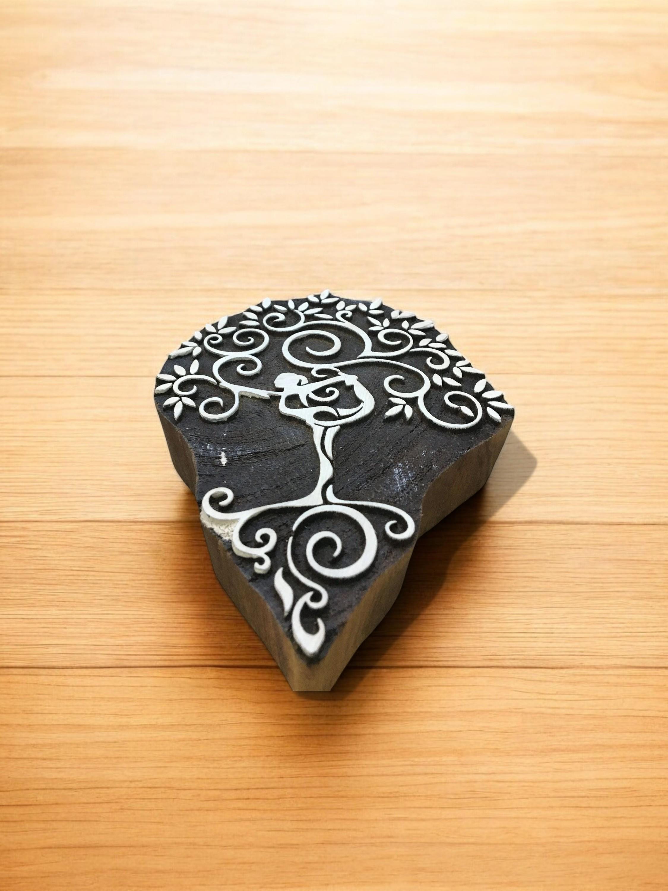 Serenity Embodied: Yoga Tree Wooden Printing Block Stamp ,hand carved Indian wood printing block; textile stamp; pottery stamp,