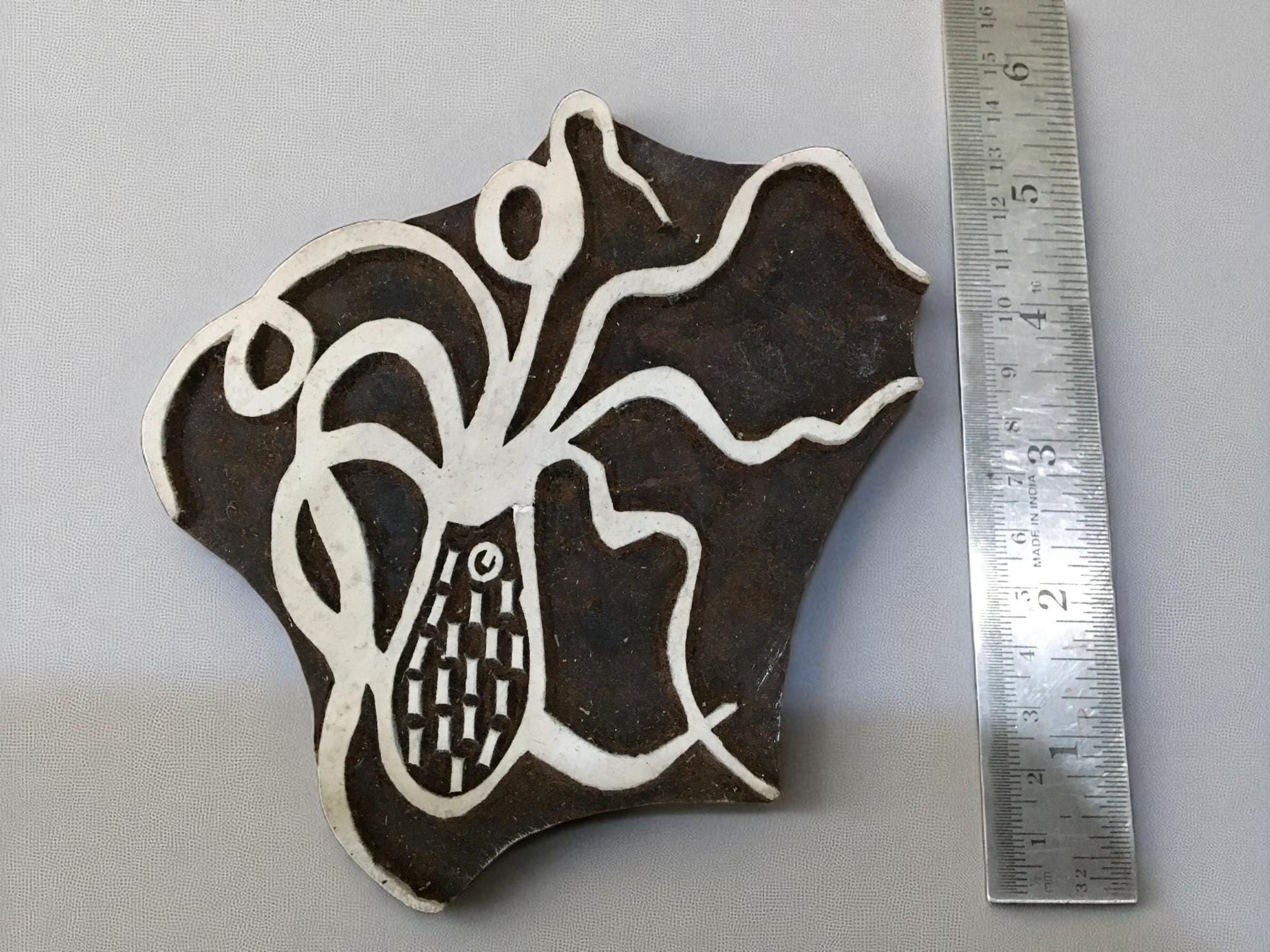 Octopus  hand carved Indian wood printing block; textile stamp; pottery stamp,