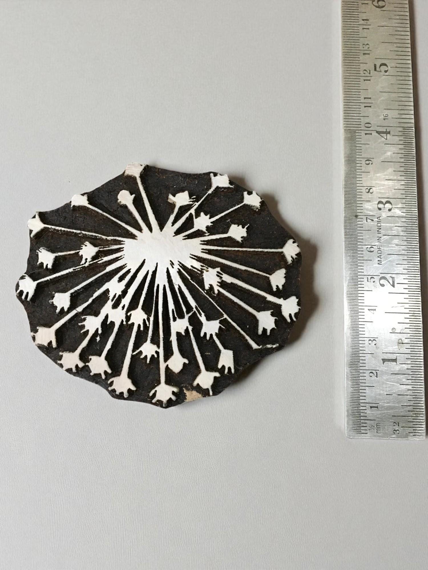 Seed burst , hand carved Indian wood printing block; textile stamp; pottery stamp,
