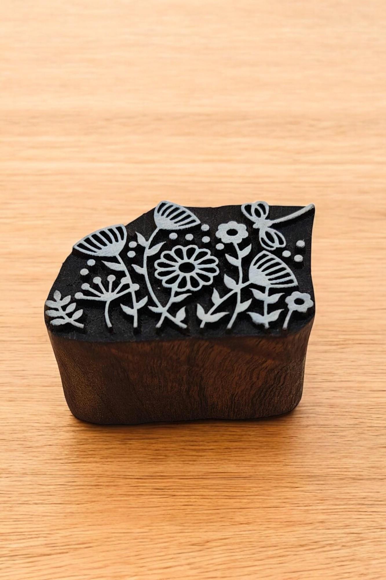 Mini Maedow Flower ,hand carved Indian wood printing block; textile stamp; pottery stamp,