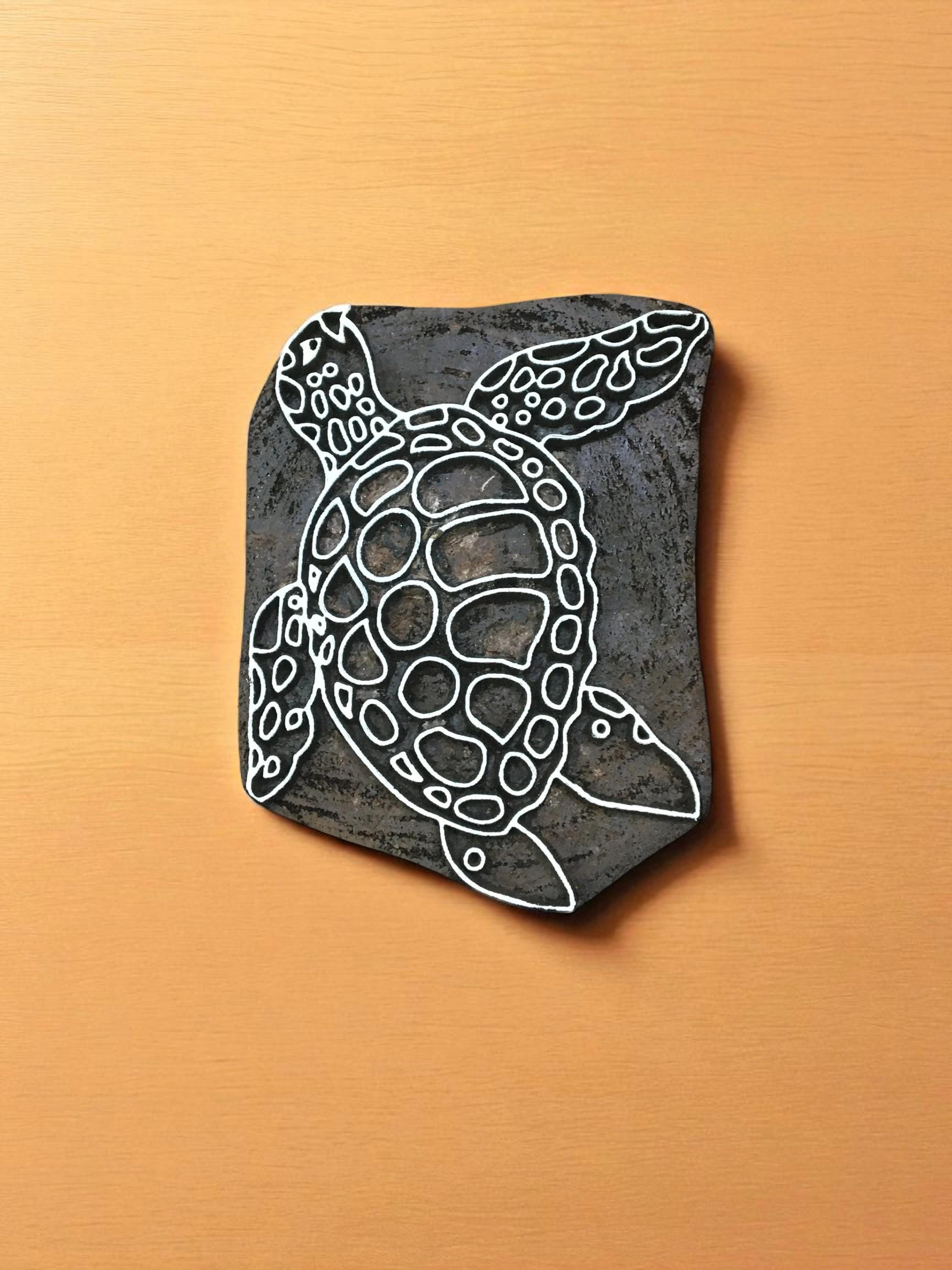 Turtle Wood Stamp, Hand Carved Indian Printing Block
