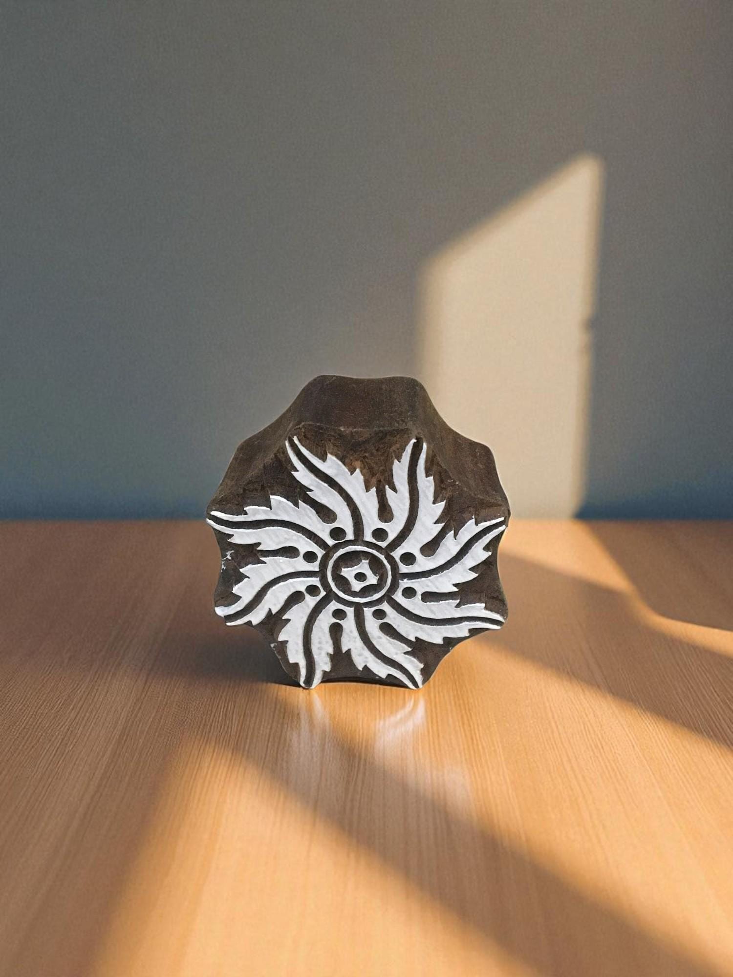 Fair Trade Carved Indian Wood Stamp, 8cm Mandala Design