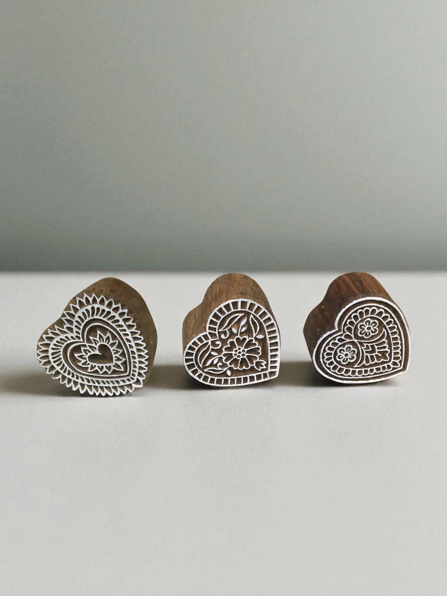 Hand Carved Indian Heart Stamp Set, Henna Fabric Printing