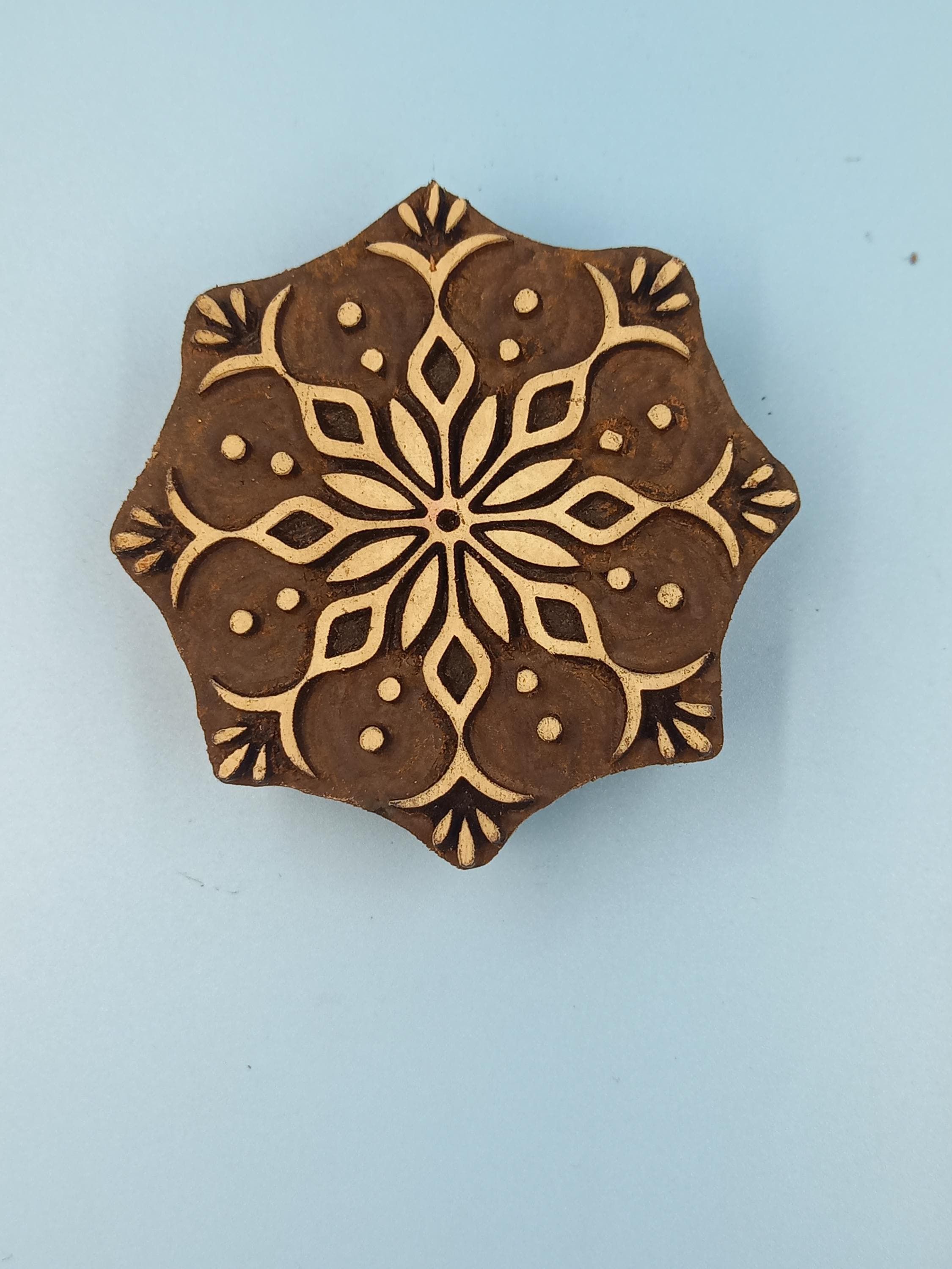 Floral Mandala Wooden Printing Block Pottery Stamp, Batik Tjaps, Blaudruck stempel, floral carved stamps